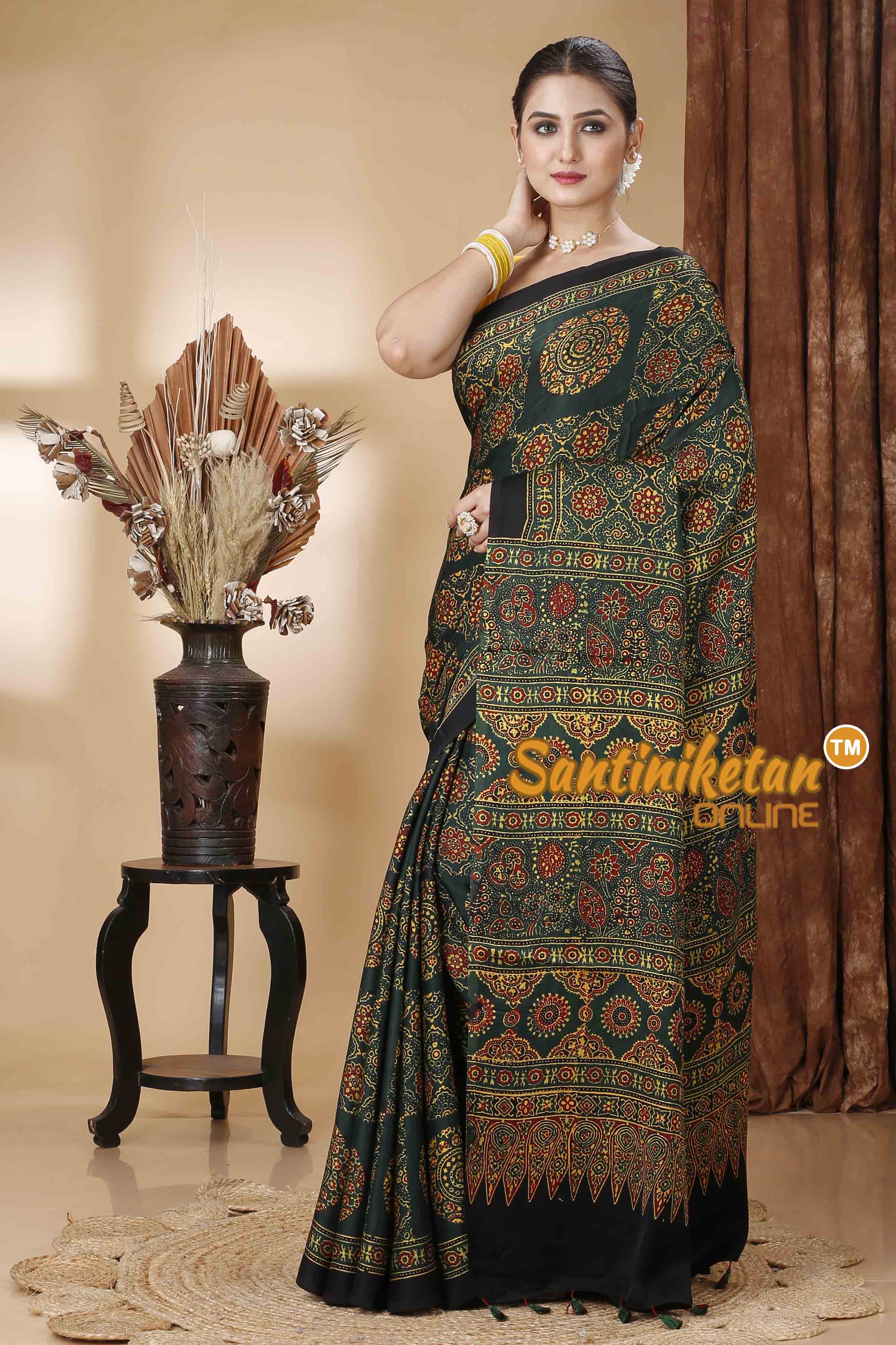 Ajrakh Hand Block On Modal Silk SN202416363