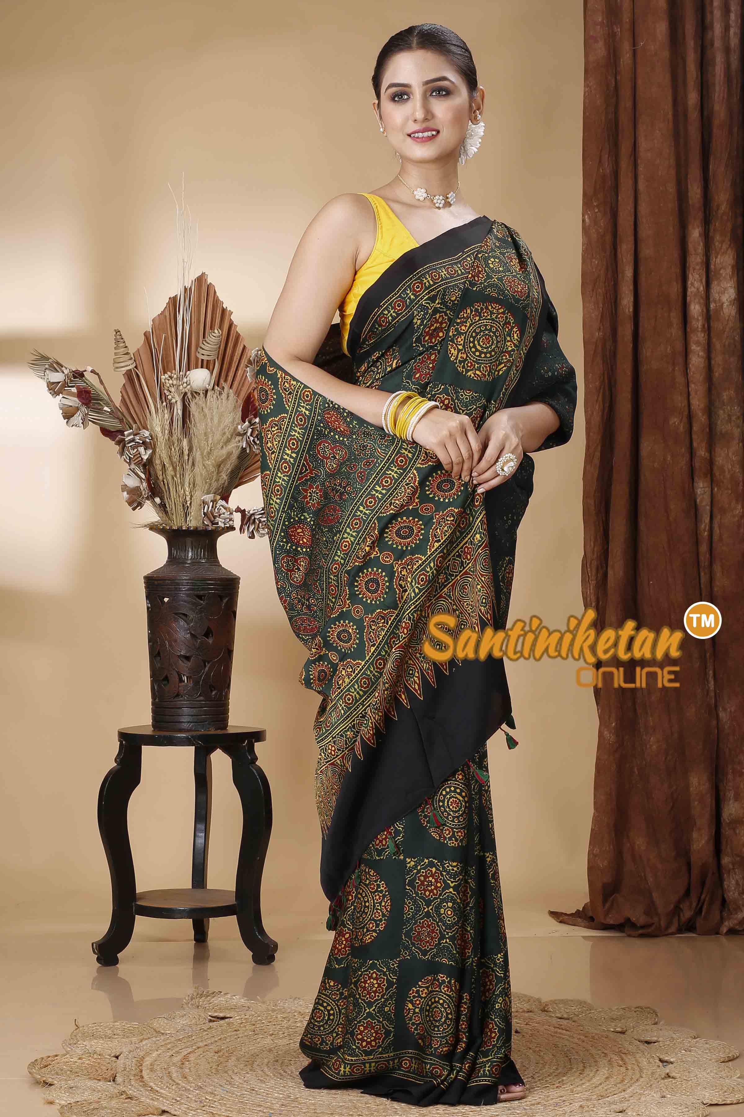 Ajrakh Hand Block On Modal Silk SN202416363