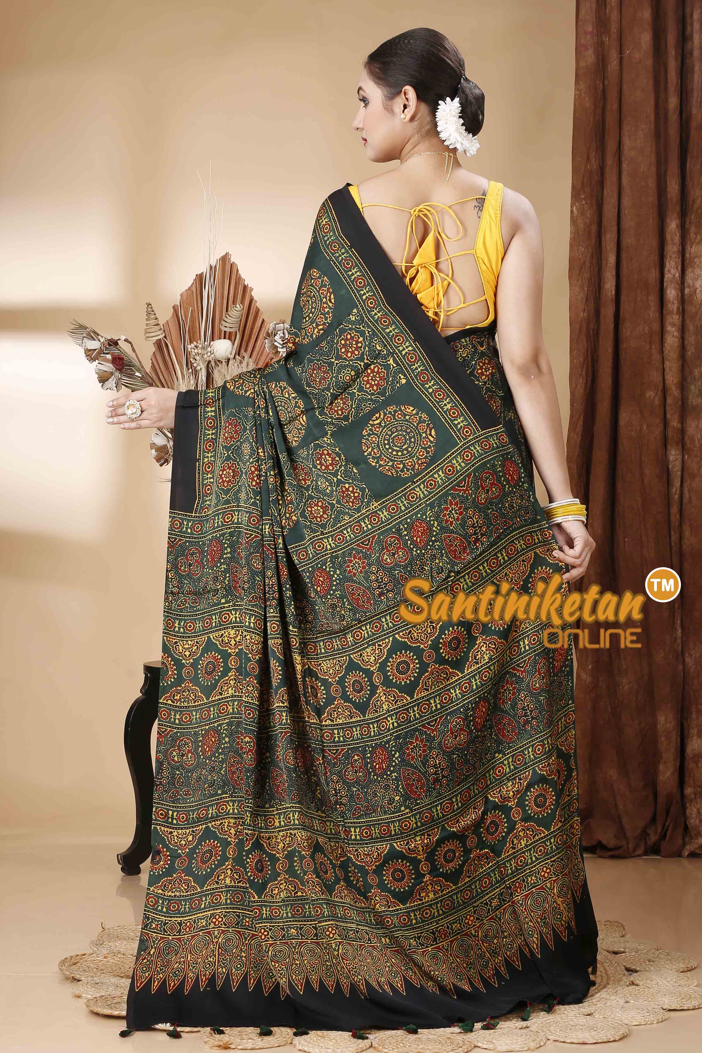 Ajrakh Hand Block On Modal Silk SN202416363