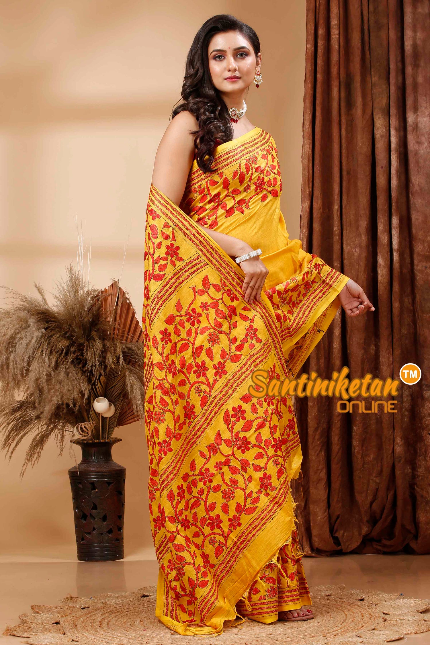 Slub Cotton Kantha Stitch (Hand Embroidery) Saree SN202417009
