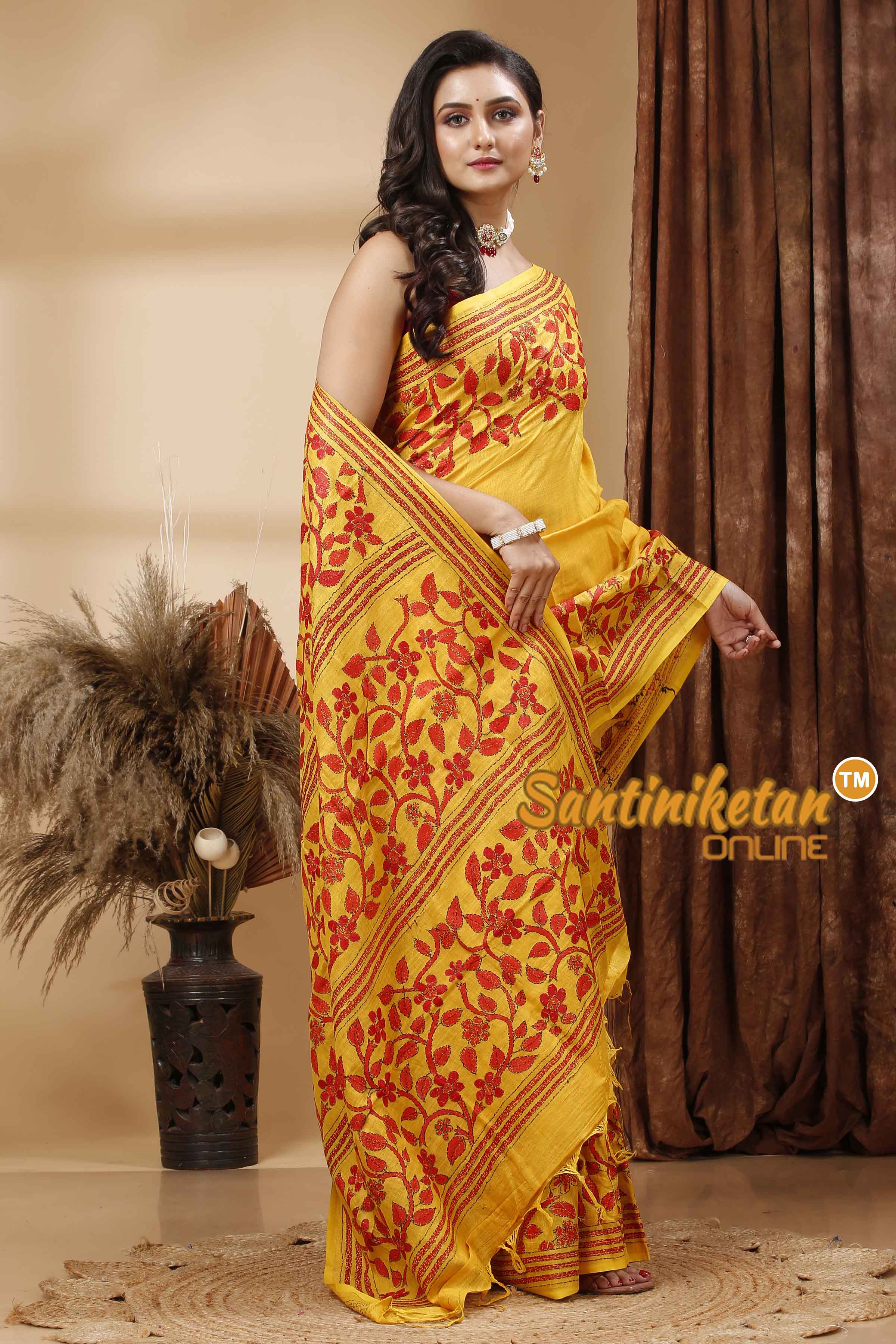 Slub Cotton Kantha Stitch (Hand Embroidery) Saree SN202417009