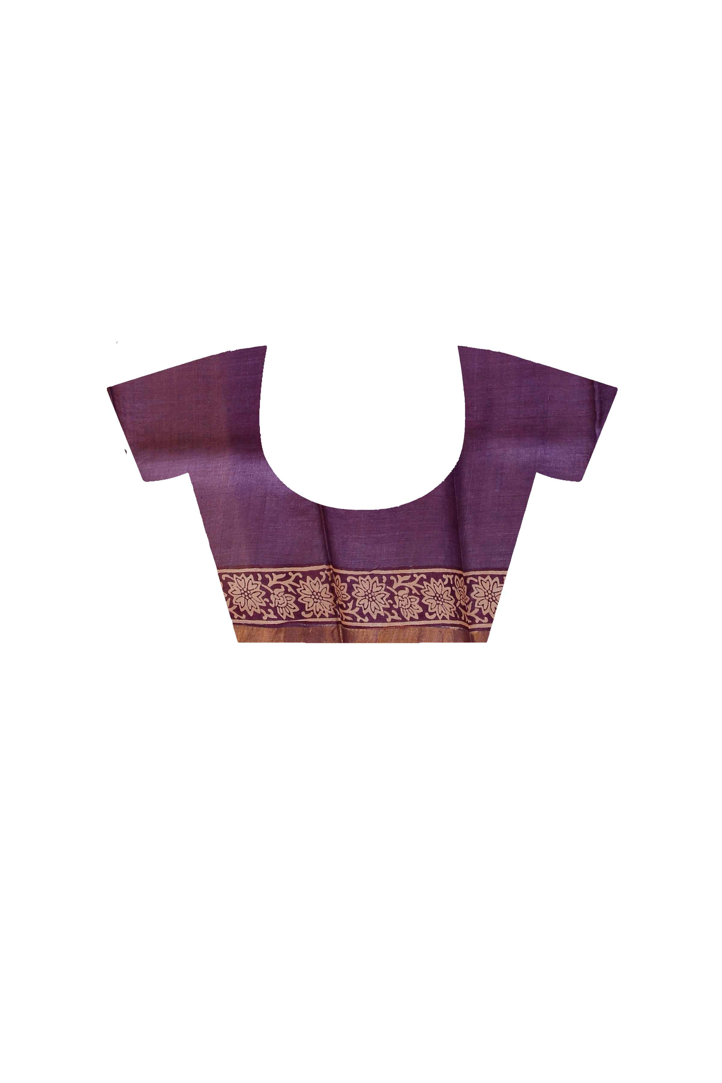 Pure Zari Tussar Hand Block Painted Saree SN202417254