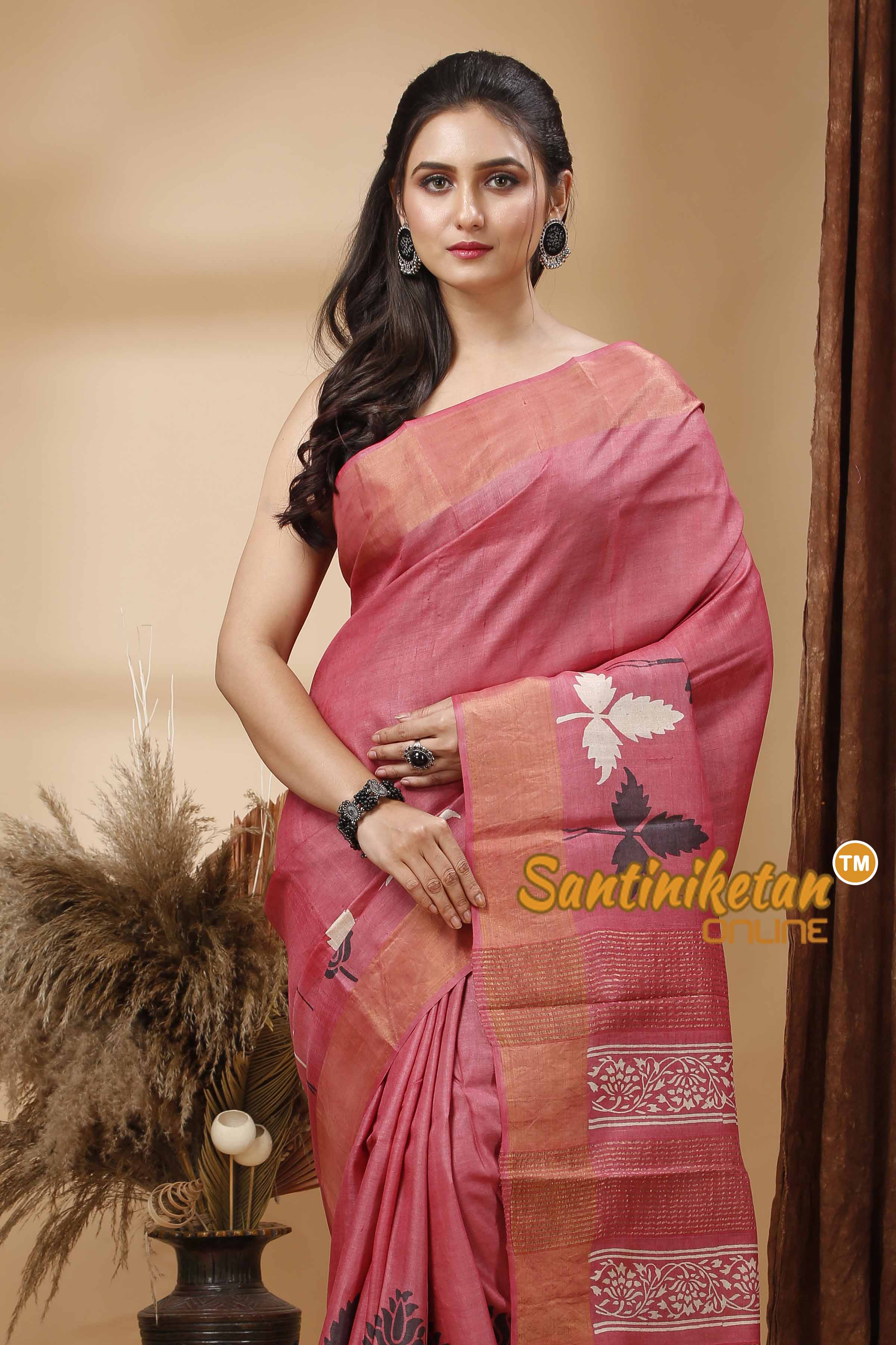 Pure Zari Tussar Hand Block Painted Saree SN202417536