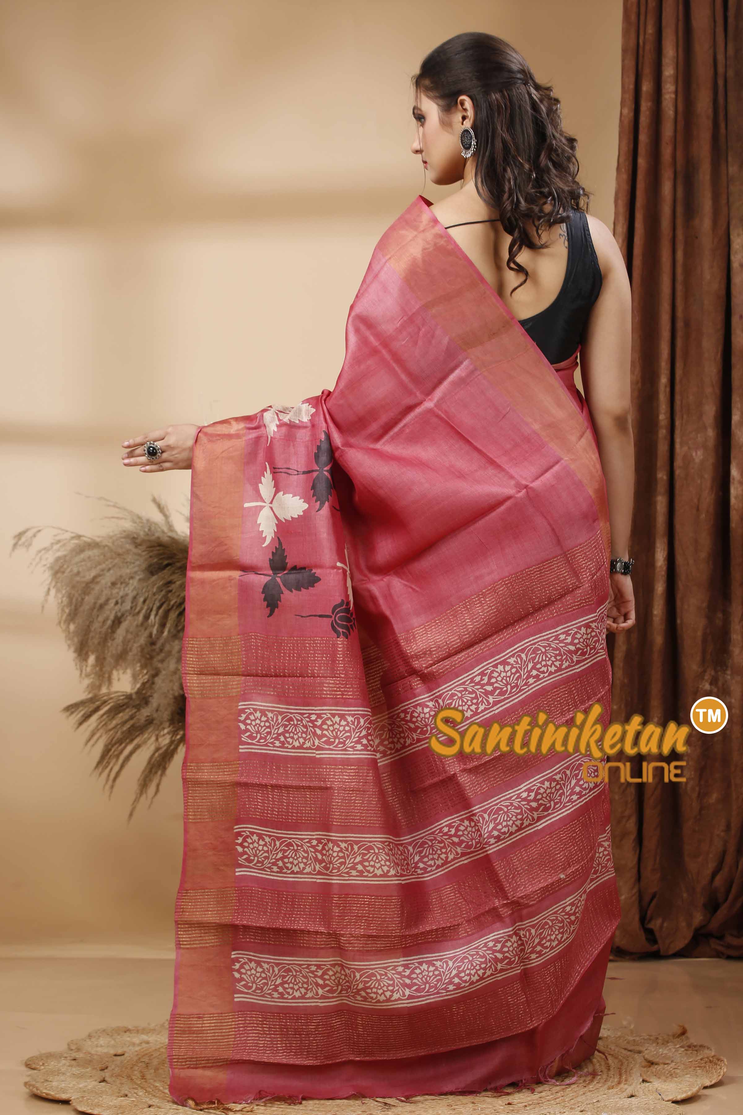 Pure Zari Tussar Hand Block Painted Saree SN202417536