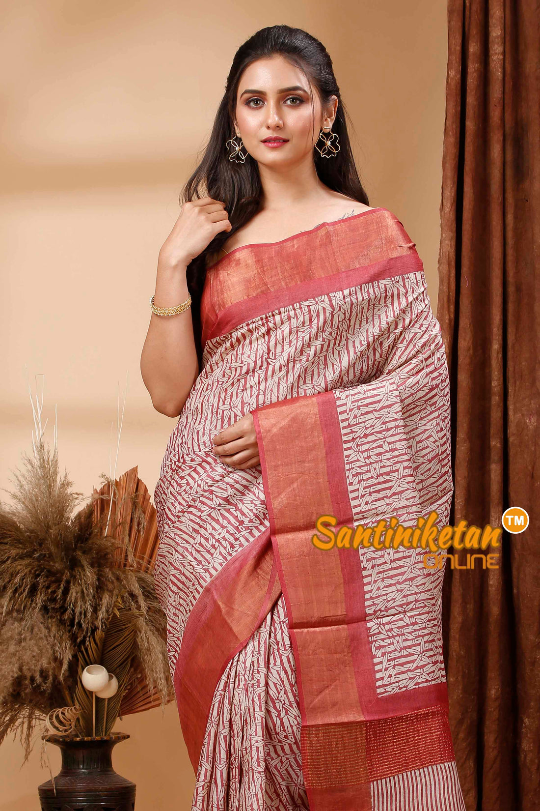 Pure Zari Tussar Hand Block Painted Saree SN202417662