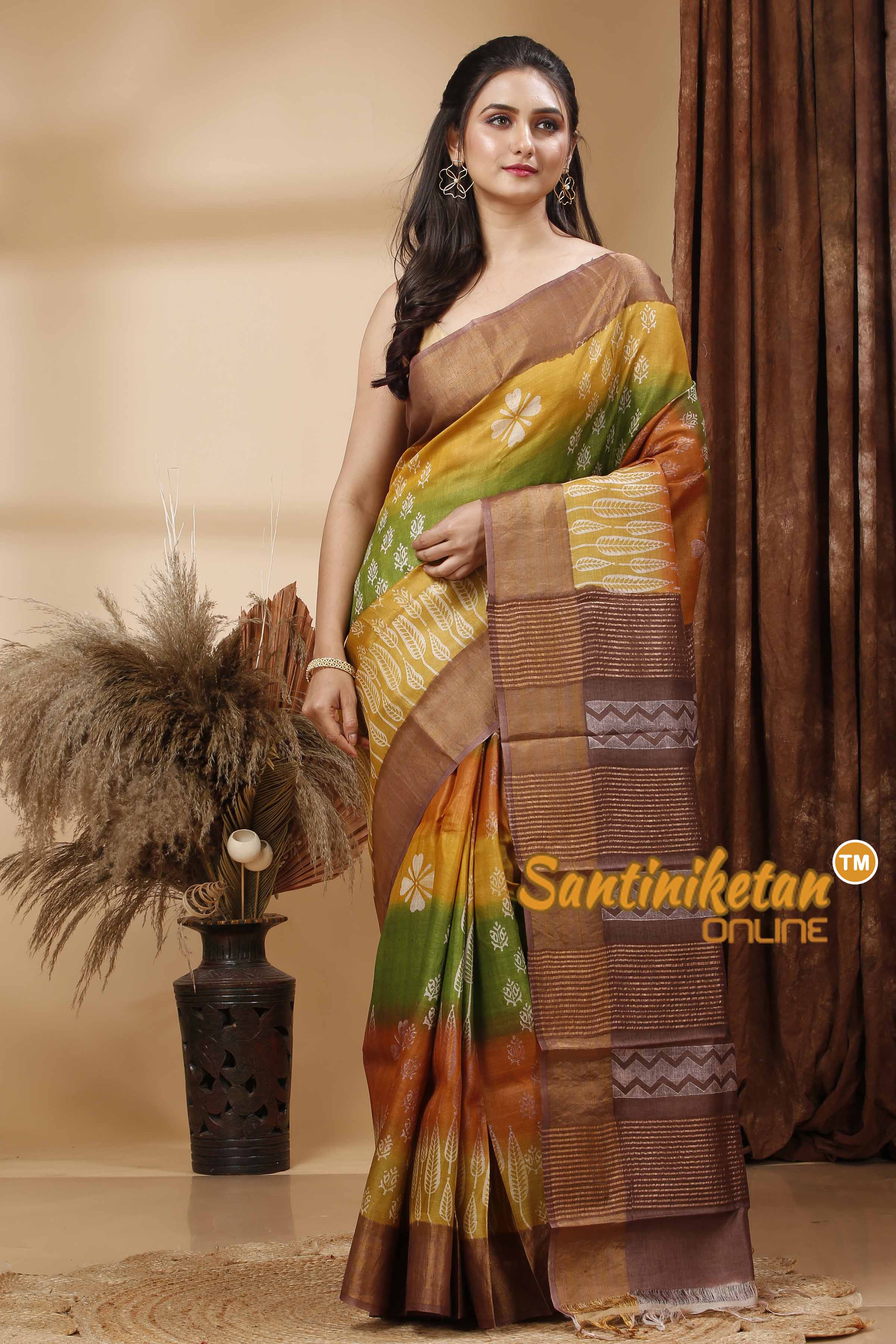 Pure Zari Tussar Hand Block Painted Saree SN202417679