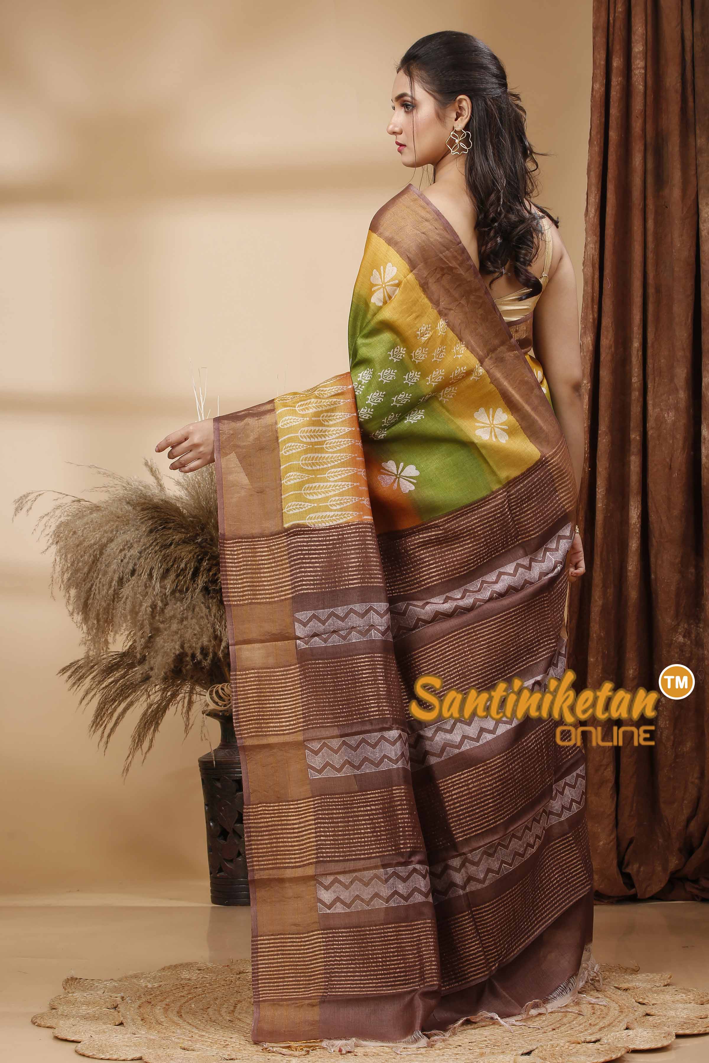 Pure Zari Tussar Hand Block Painted Saree SN202417679