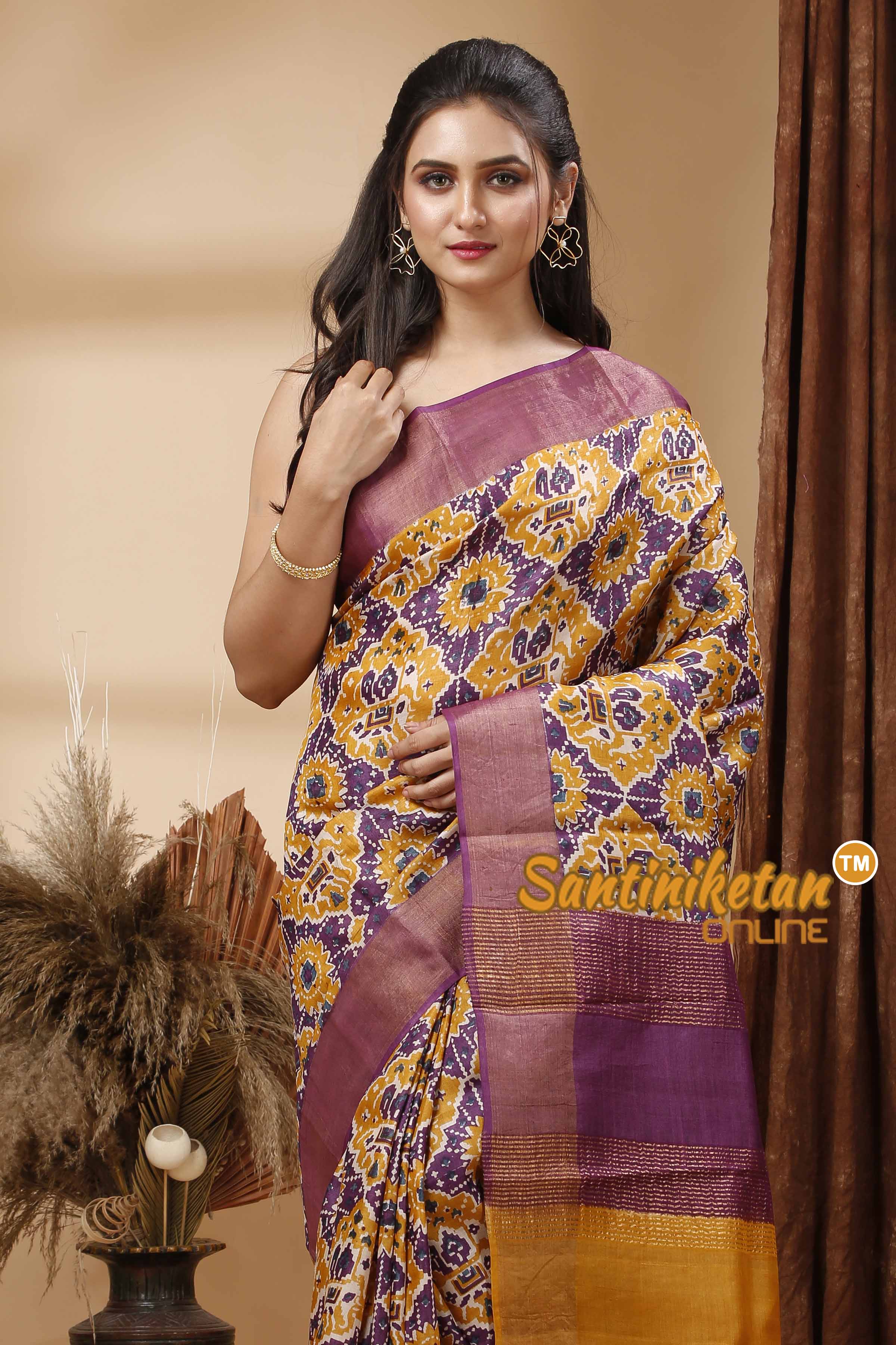 Pure Zari Tussar Hand Block Painted Saree SN202417704
