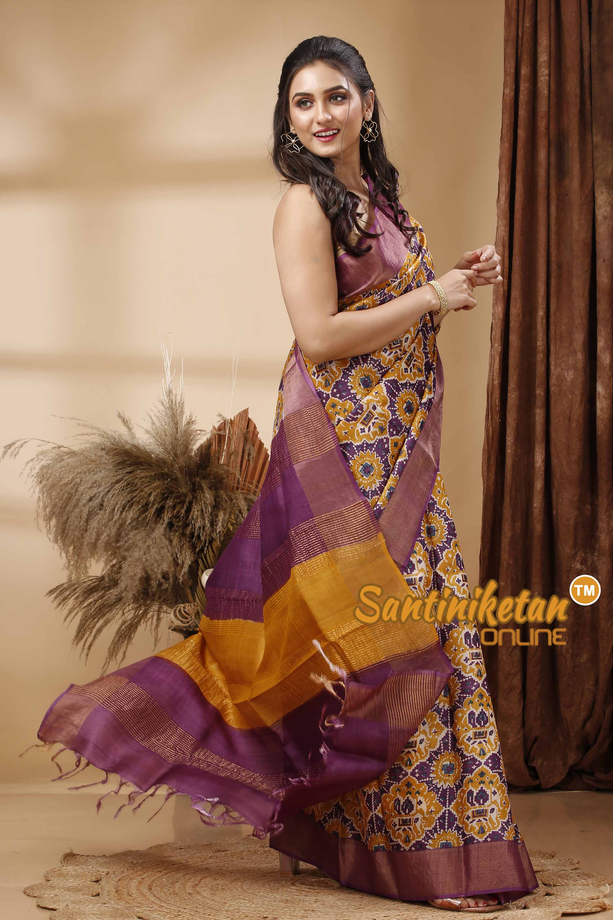 Pure Zari Tussar Hand Block Painted Saree SN202417704