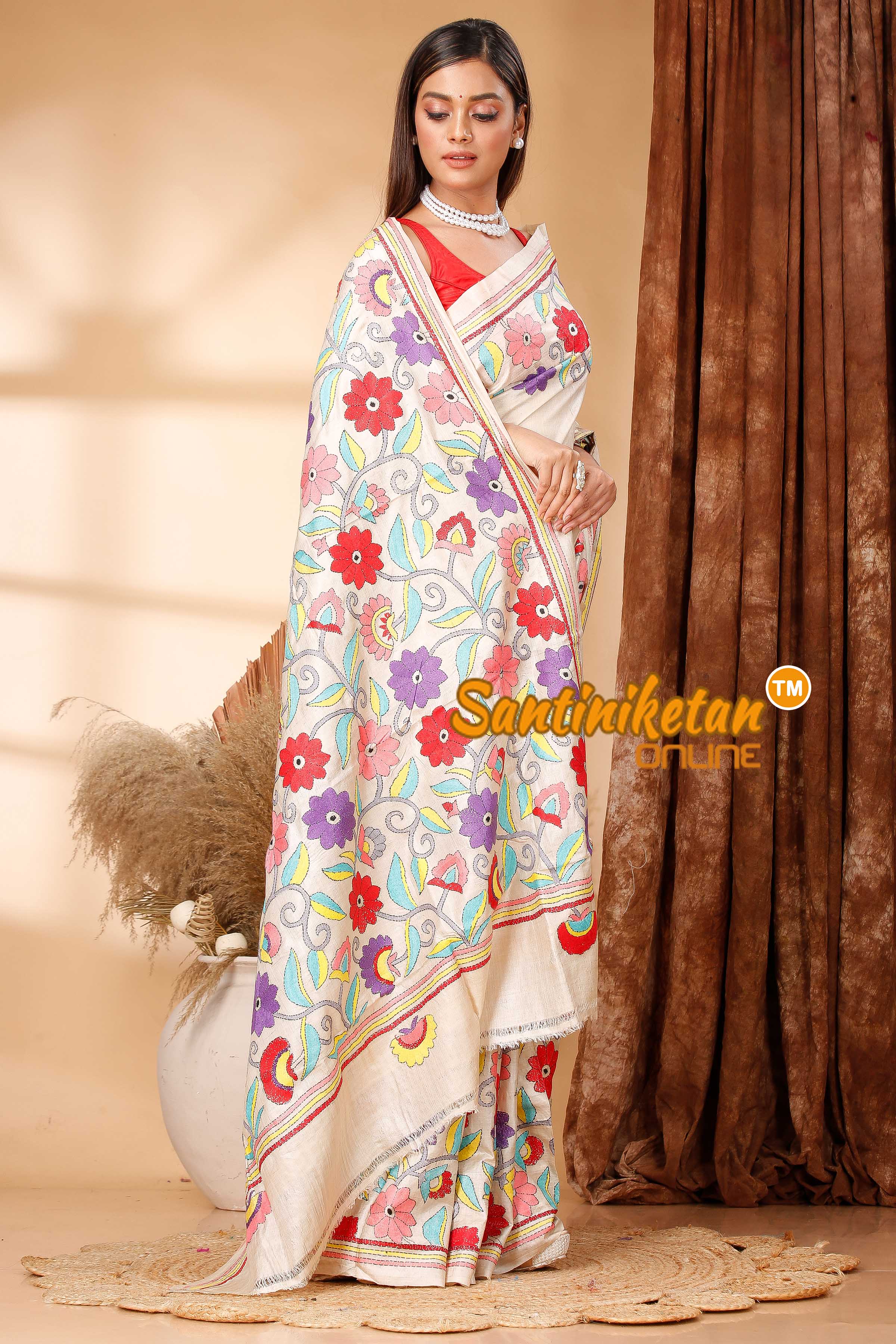 Pure Gachi Tussar Silk Kantha Stitch Saree SN202418751