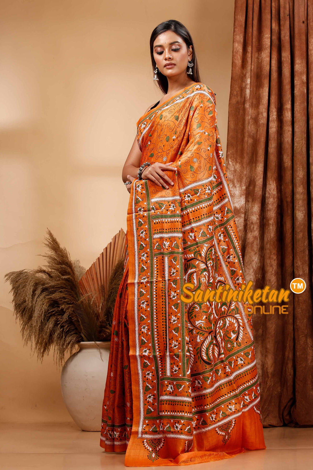 Pure Dye Tussar Silk Kantha Stitch Saree SN202420196