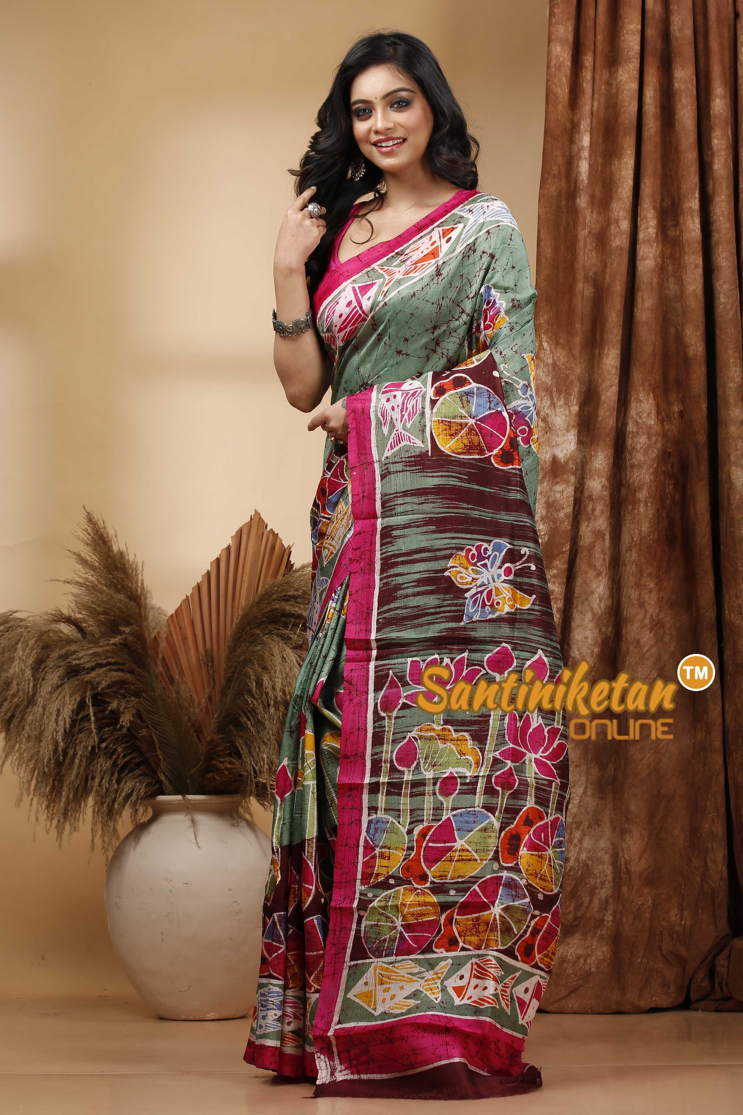 Hand Batik On Murshidabad Silk Saree SN202420447