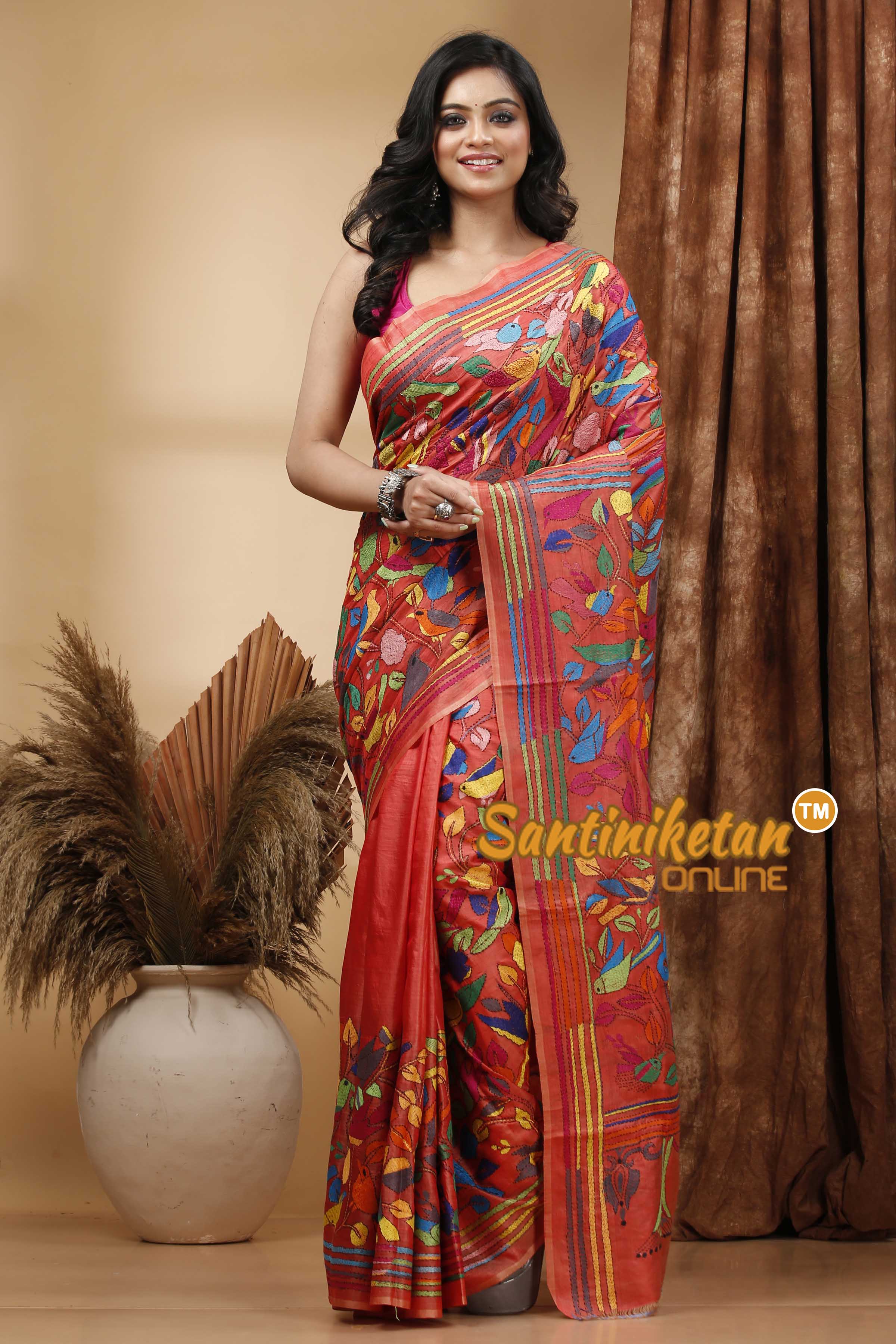 Bishnupuri (Katan) Silk Kantha Stitch Saree SN202420540