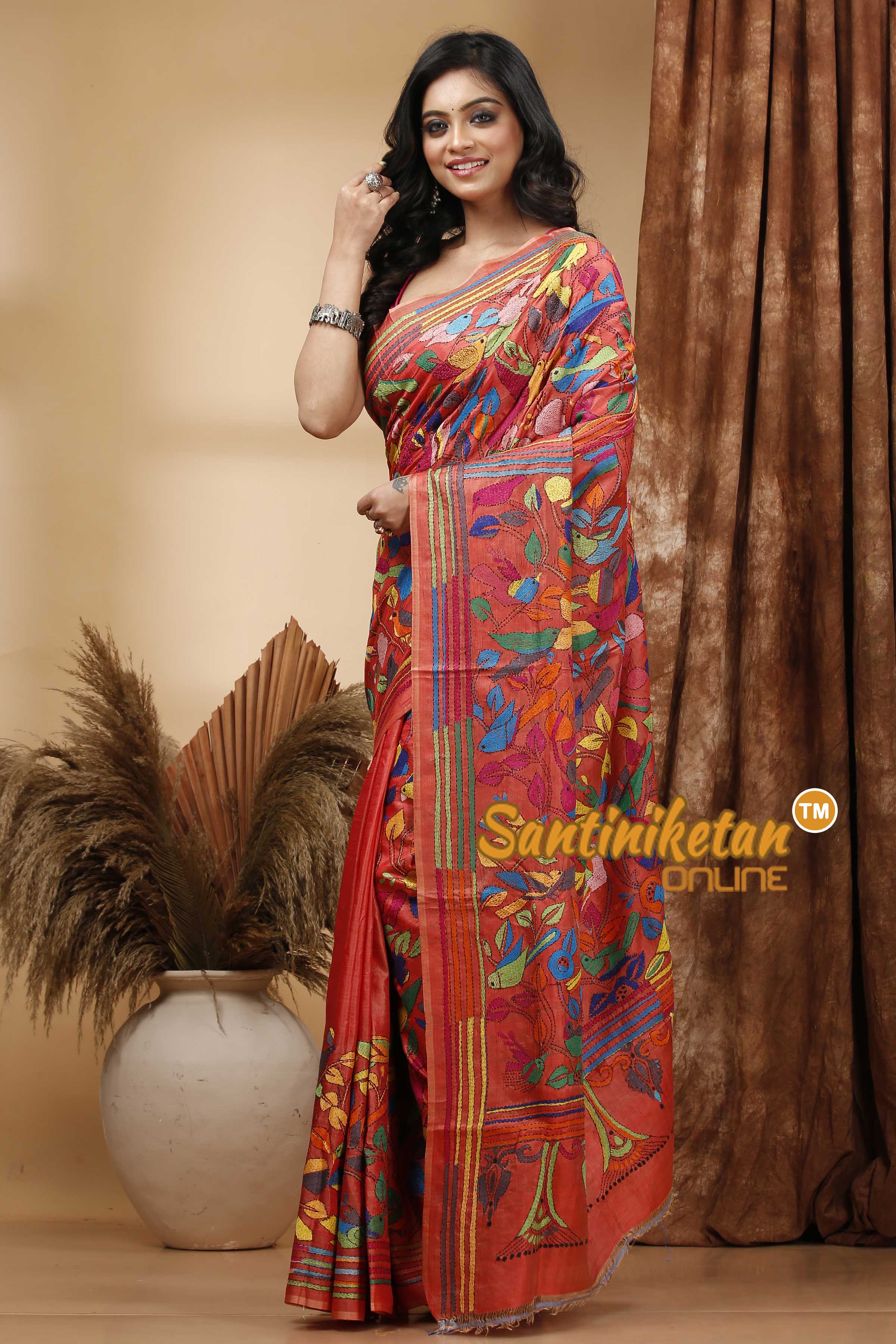 Bishnupuri (Katan) Silk Kantha Stitch Saree SN202420540