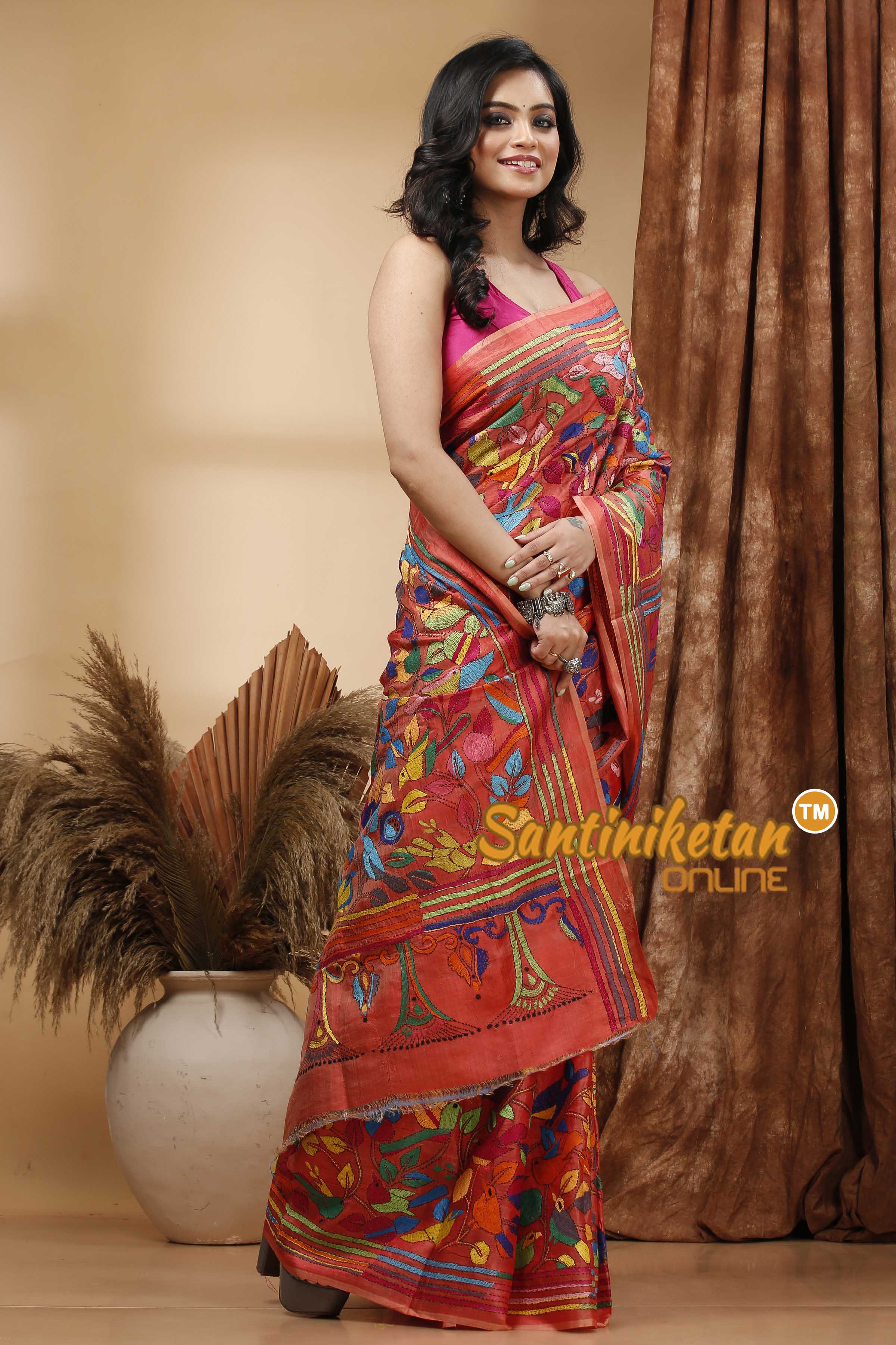 Bishnupuri (Katan) Silk Kantha Stitch Saree SN202420540