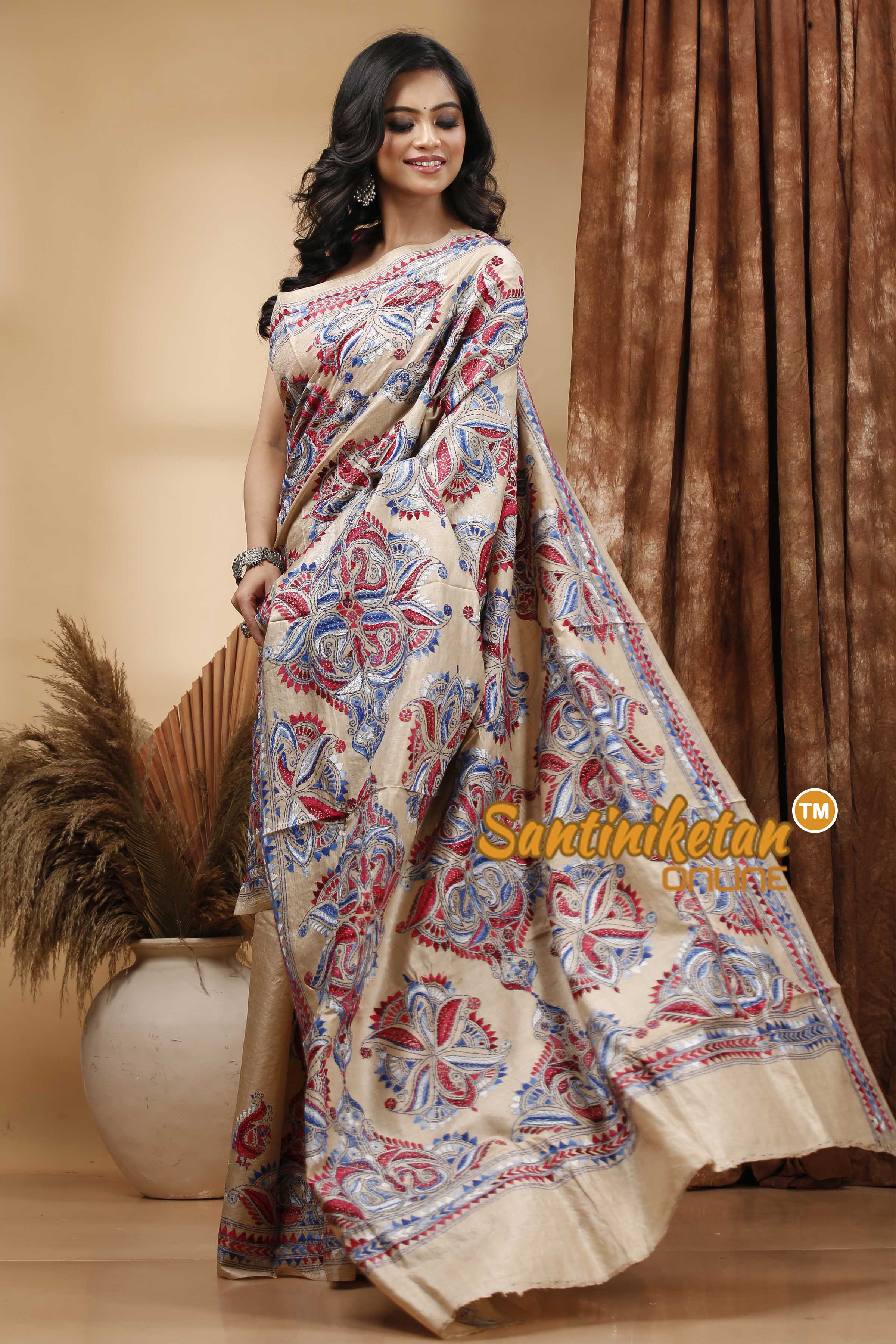 Pure Gachi Tussar Silk Kantha Stitch Saree SN202420545