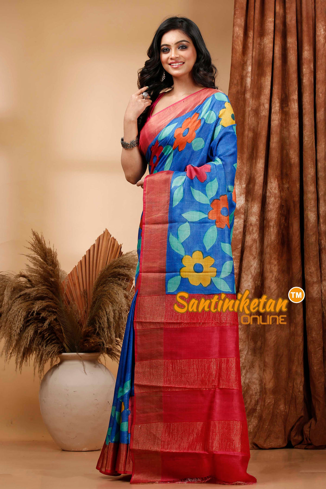 Pure Zari Tussar Hand Block Painted Saree SN202420550