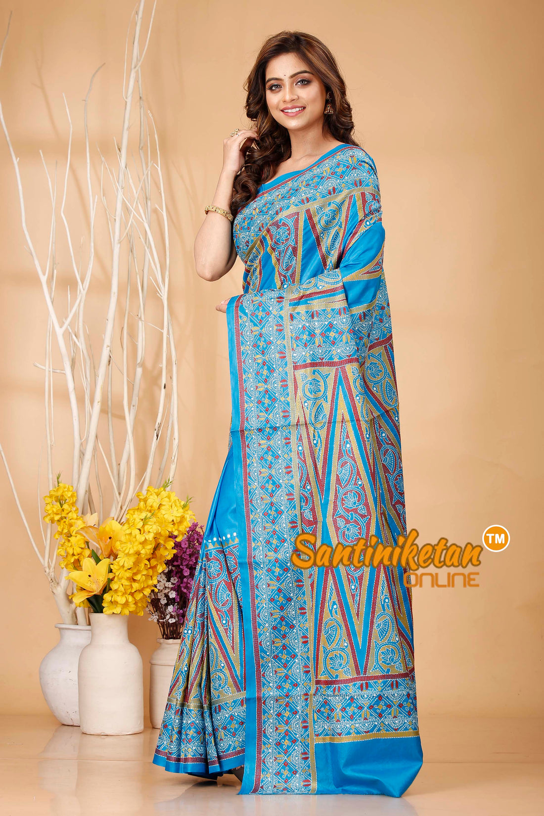 Pure Bangalore Silk Kantha Stitch Saree SN202420806