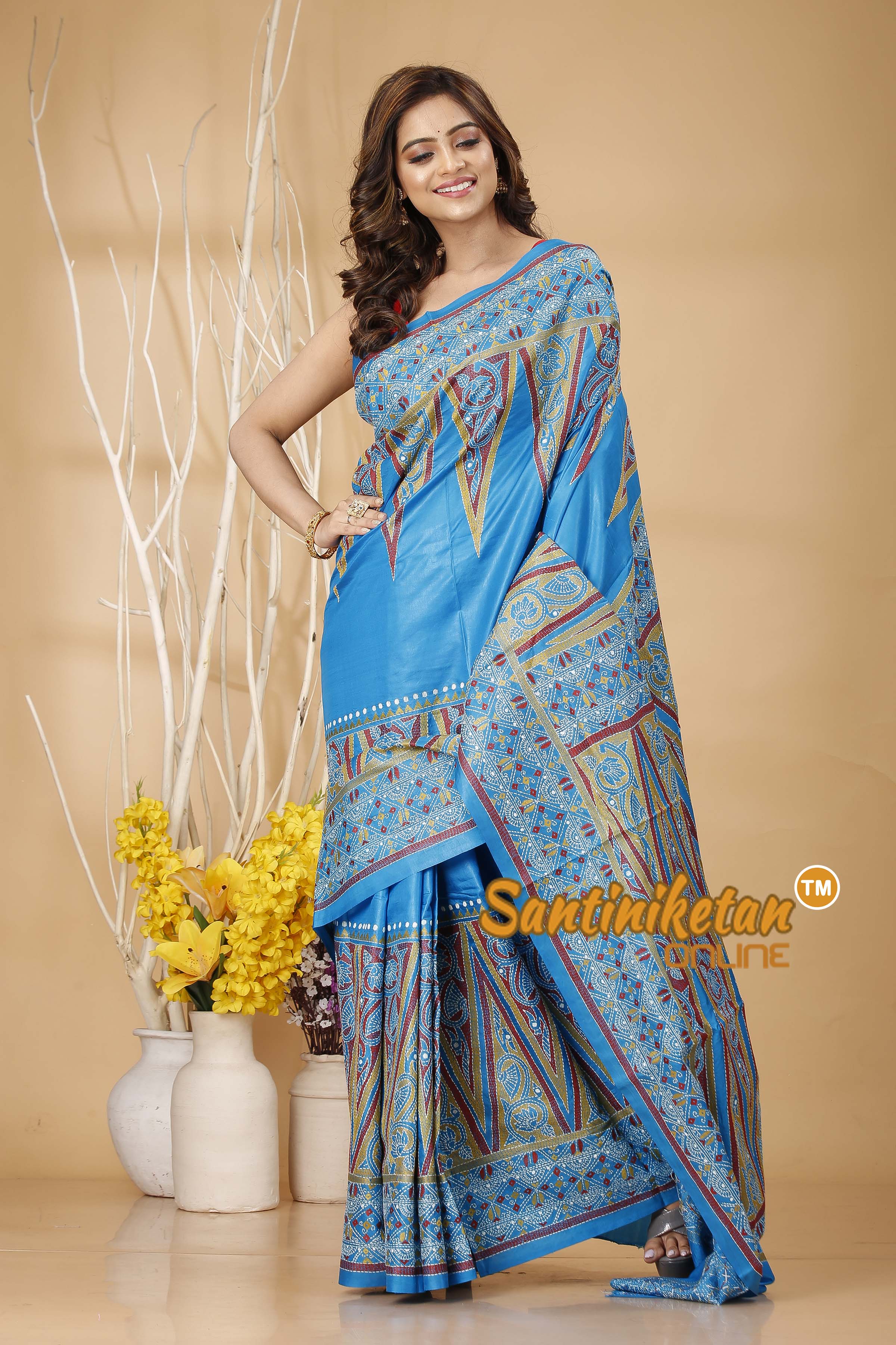 Pure Bangalore Silk Kantha Stitch Saree SN202420806