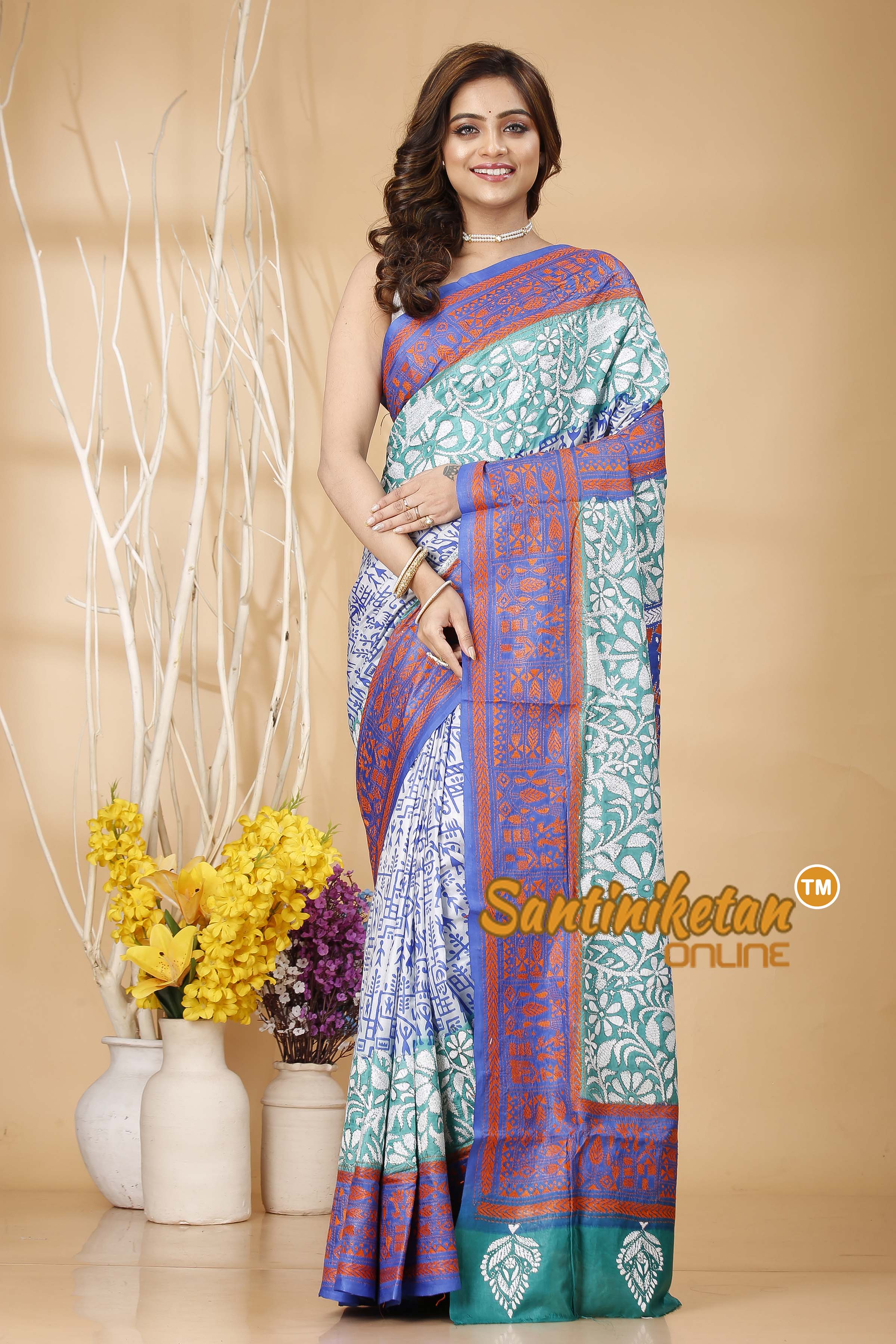Pure Bangalore Silk Kantha Stitch Saree SN202420816