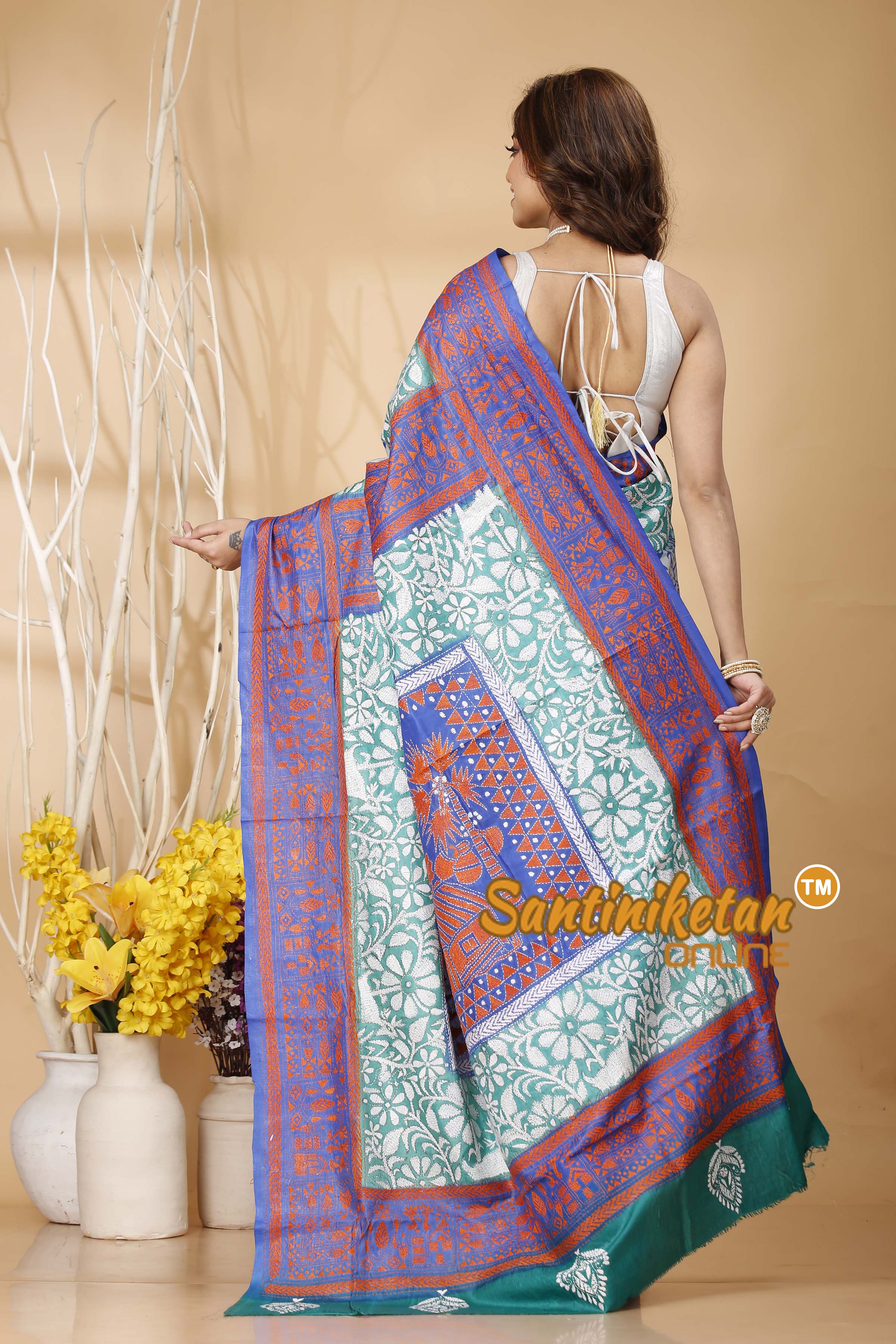 Pure Bangalore Silk Kantha Stitch Saree SN202420816