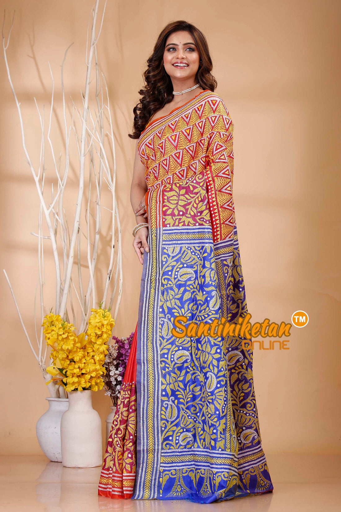 Bishnupuri (Katan) Silk Kantha Stitch Saree SN20242021019