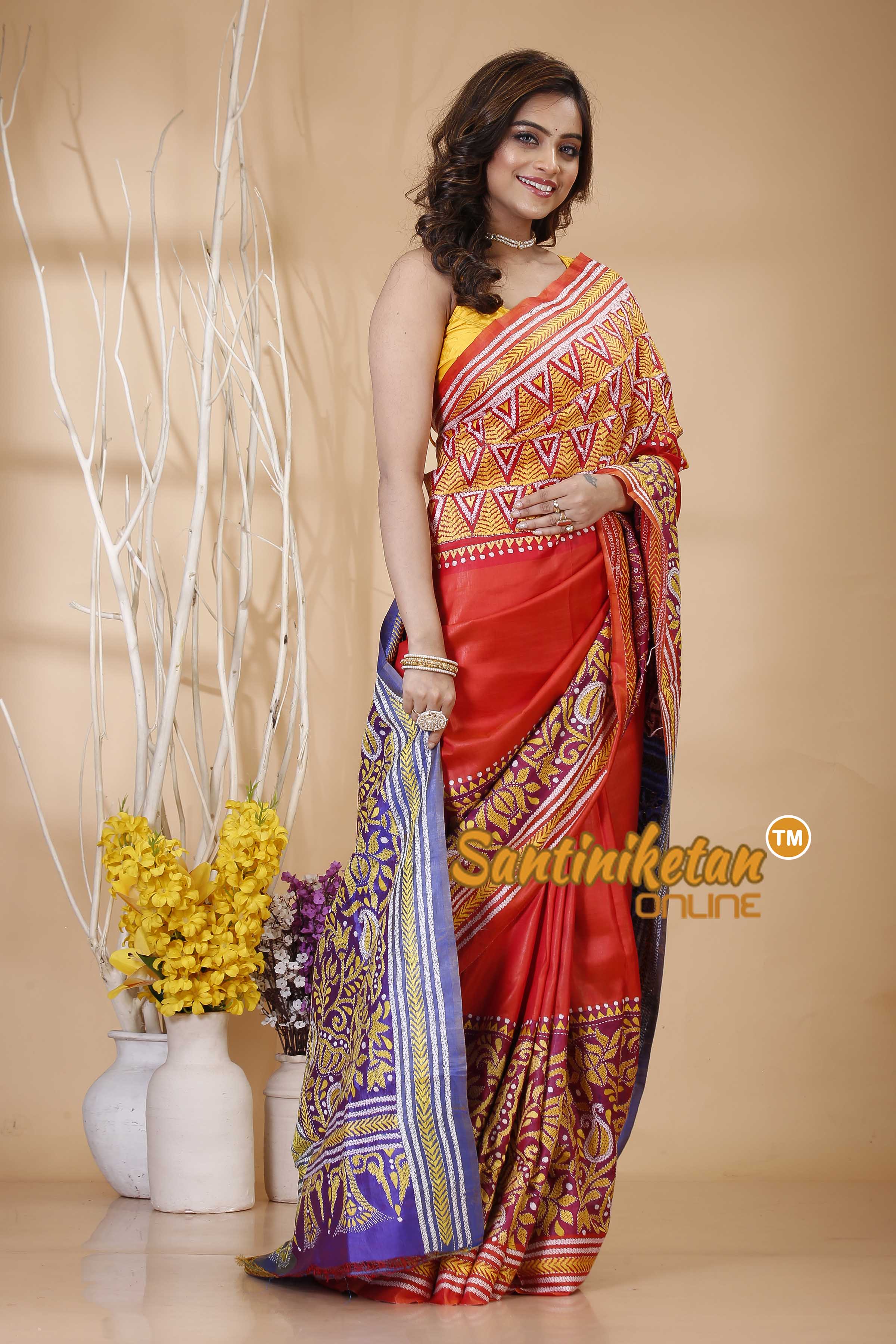 Bishnupuri (Katan) Silk Kantha Stitch Saree SN20242021019