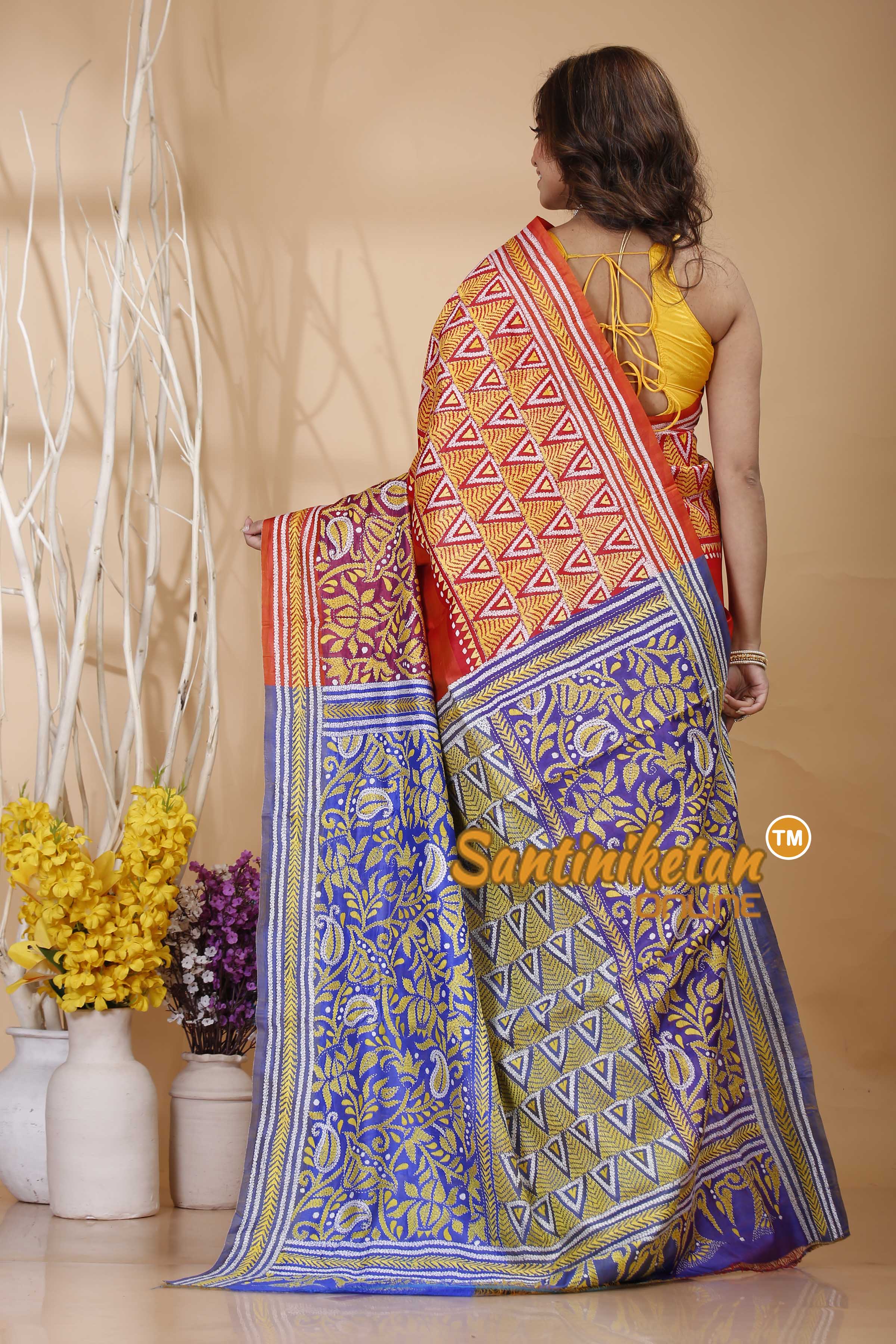 Bishnupuri (Katan) Silk Kantha Stitch Saree SN20242021019