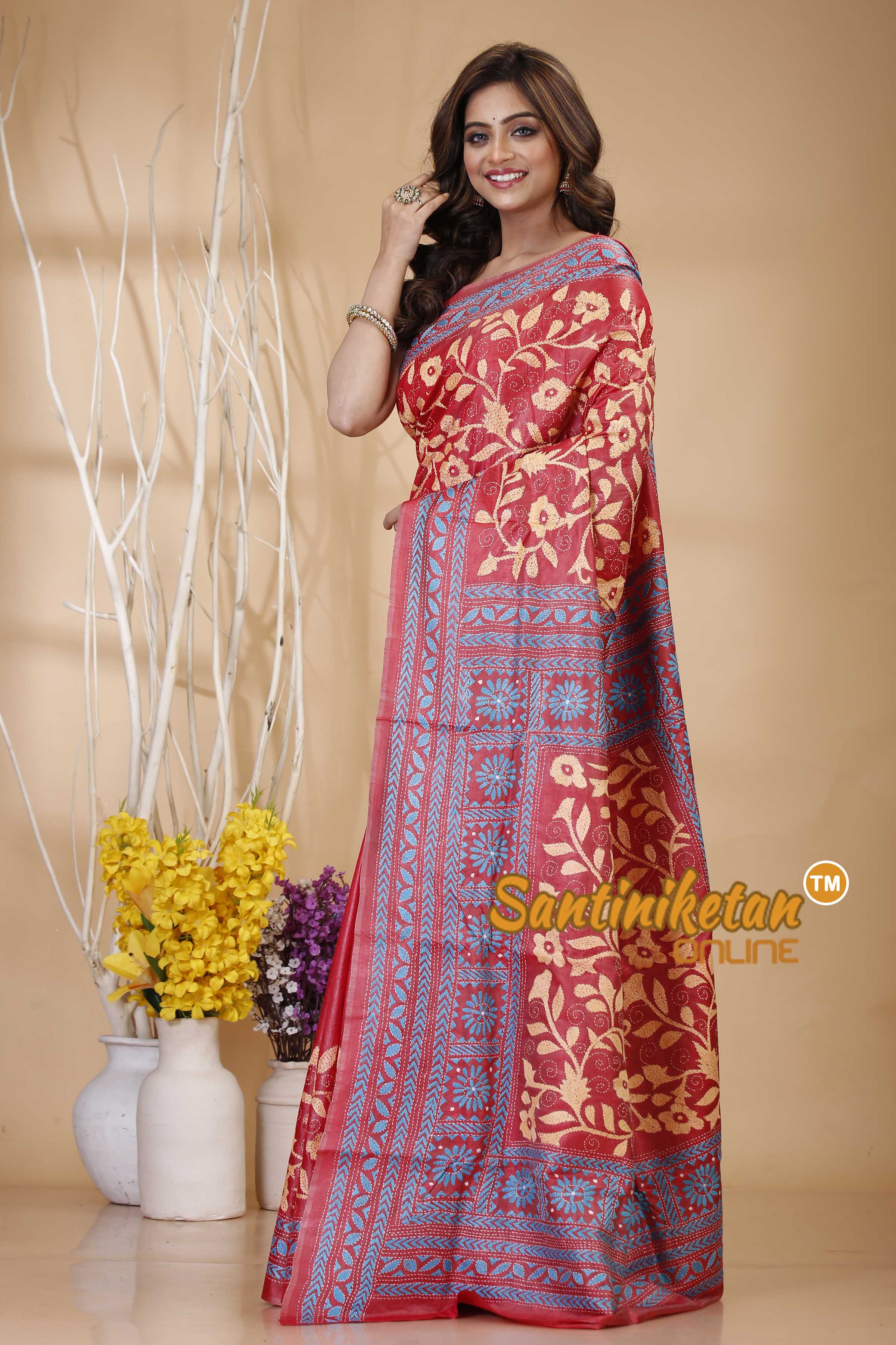Bishnupuri (Katan) Silk Kantha Stitch Saree SN20242021109