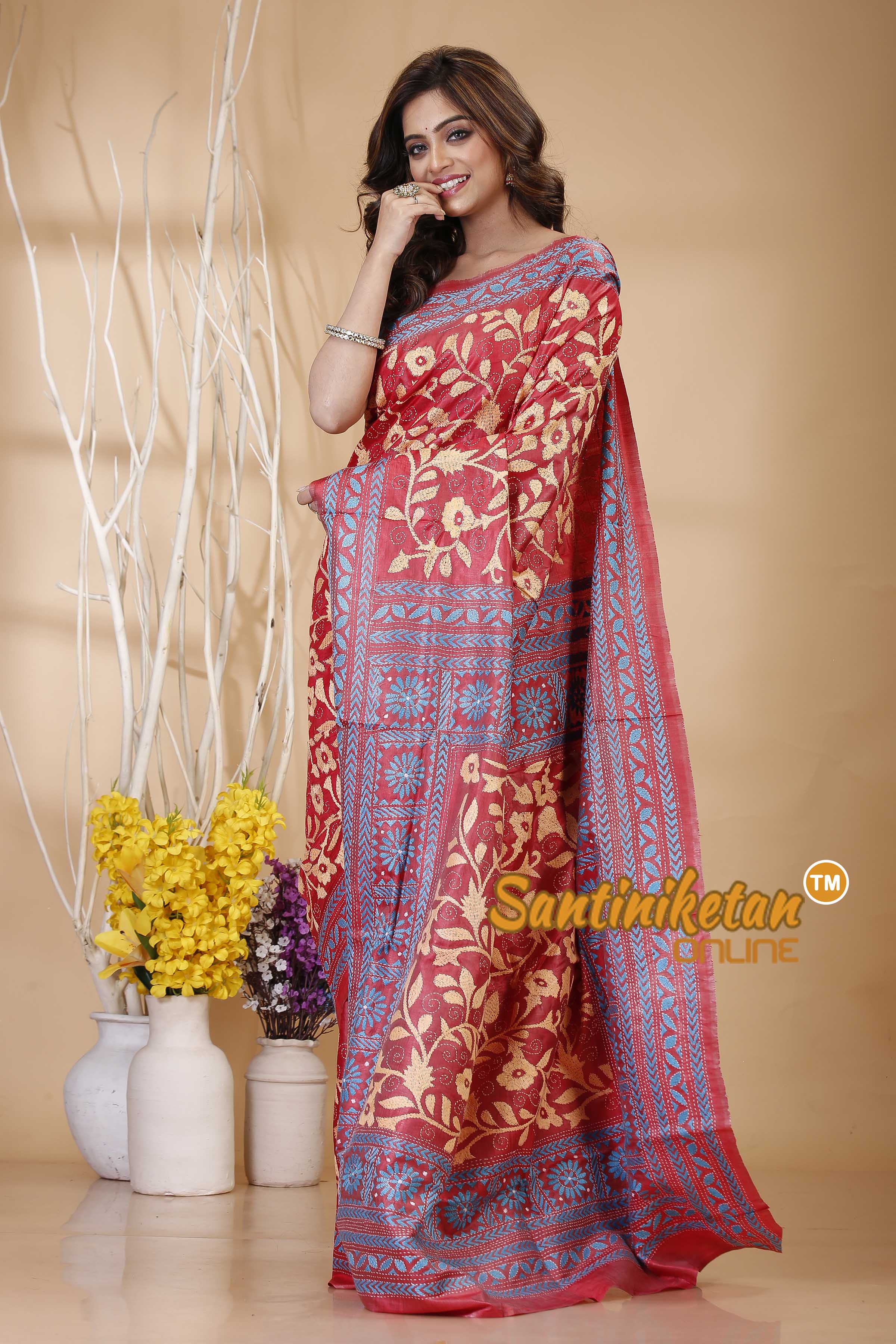 Bishnupuri (Katan) Silk Kantha Stitch Saree SN20242021109