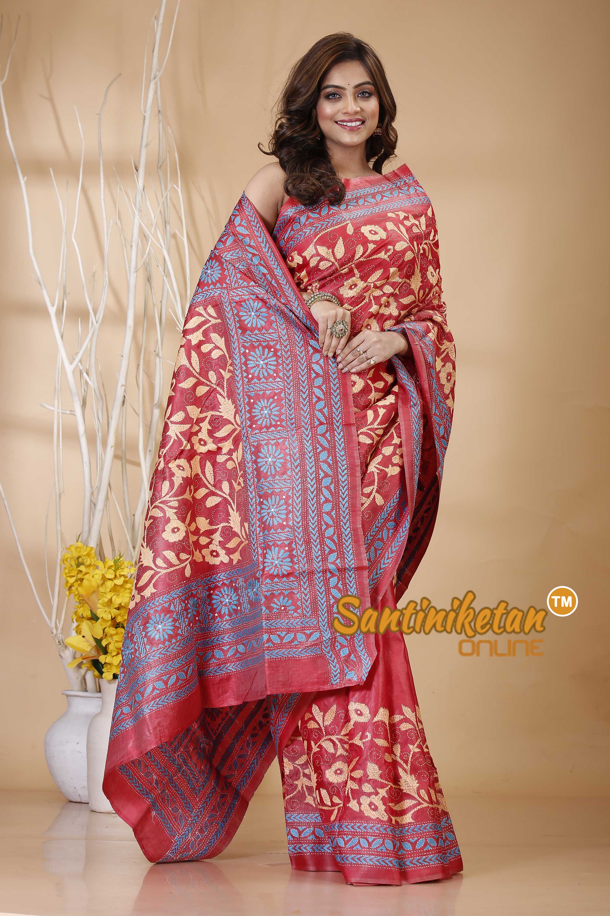 Bishnupuri (Katan) Silk Kantha Stitch Saree SN20242021109