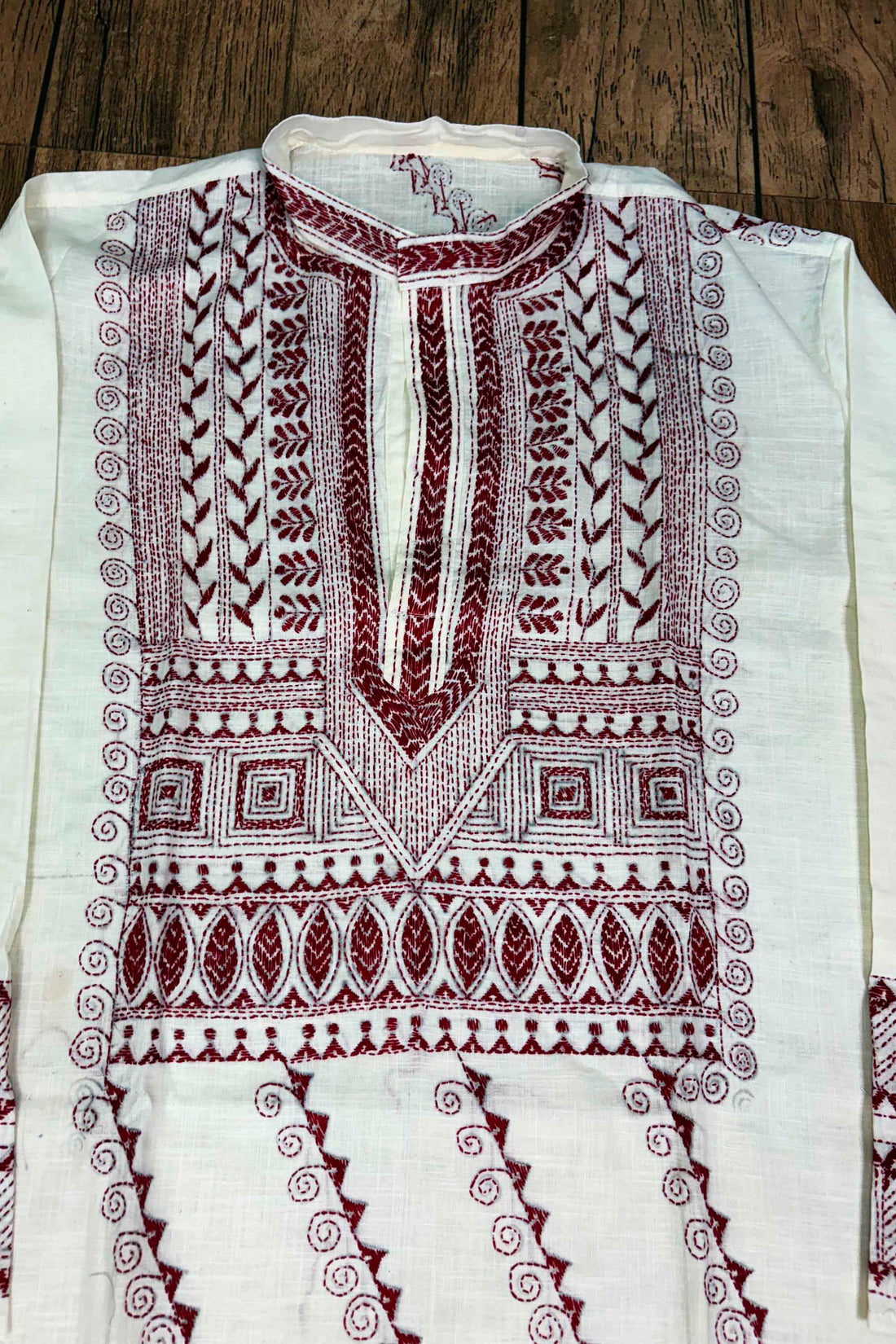 White Pure Cotton with Kantha Work (Hand Embroidery) Panjabi