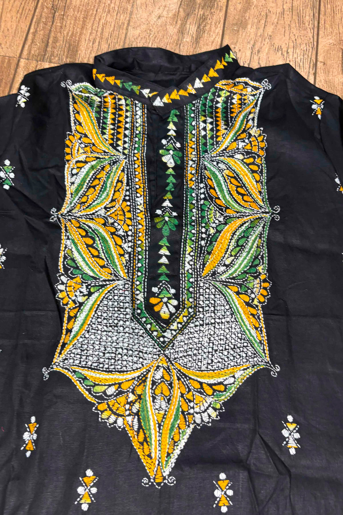 Black Pure Cotton with Kantha Work (Hand Embroidery) Panjabi