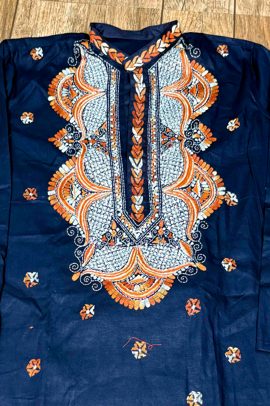 Blue Pure Cotton with Kantha Work (Hand Embroidery) Panjabi