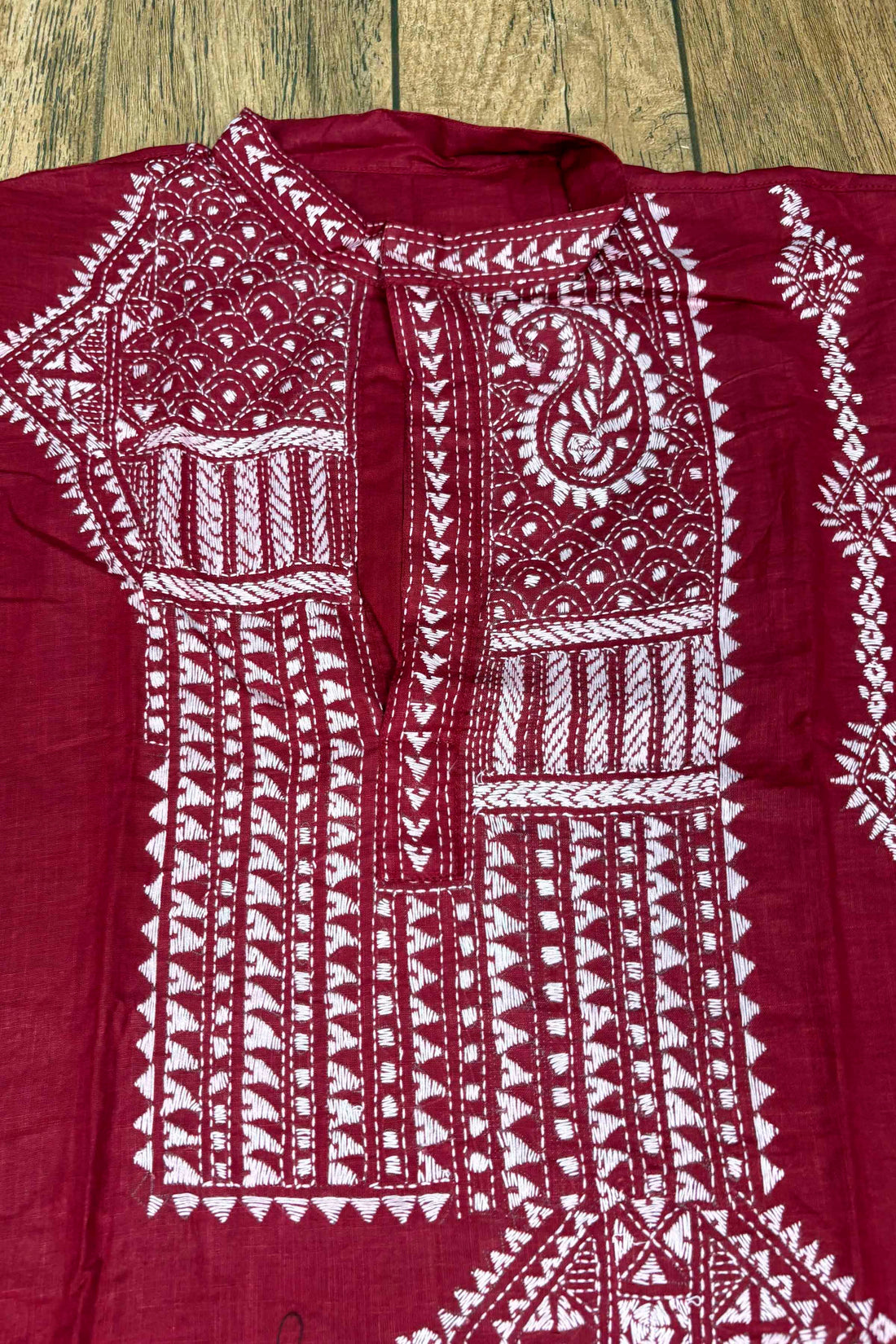 Maroon Pure Cotton with Kantha Work (Hand Embroidery) Panjabi