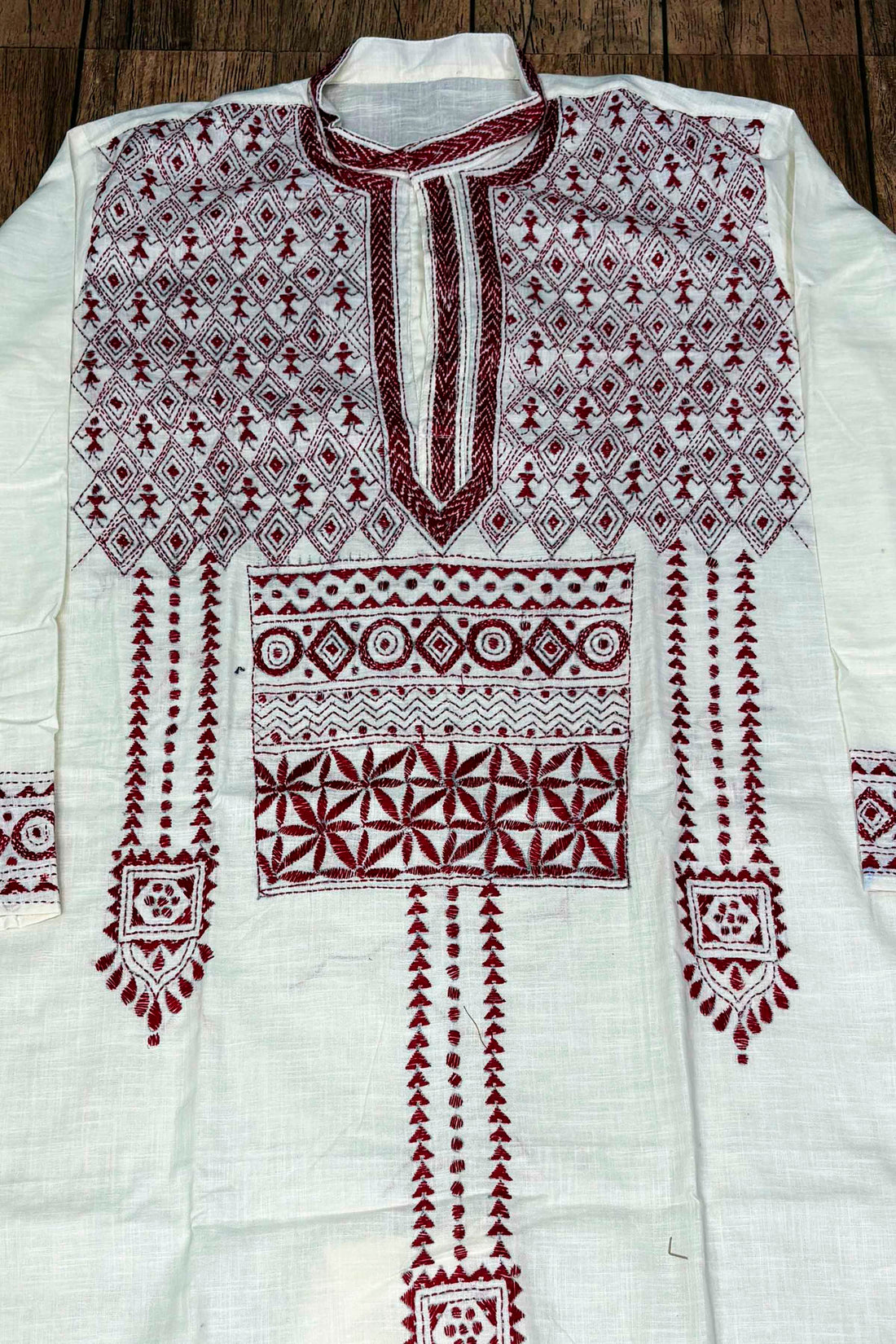 White Pure Cotton with Kantha Work (Hand Embroidery) Panjabi