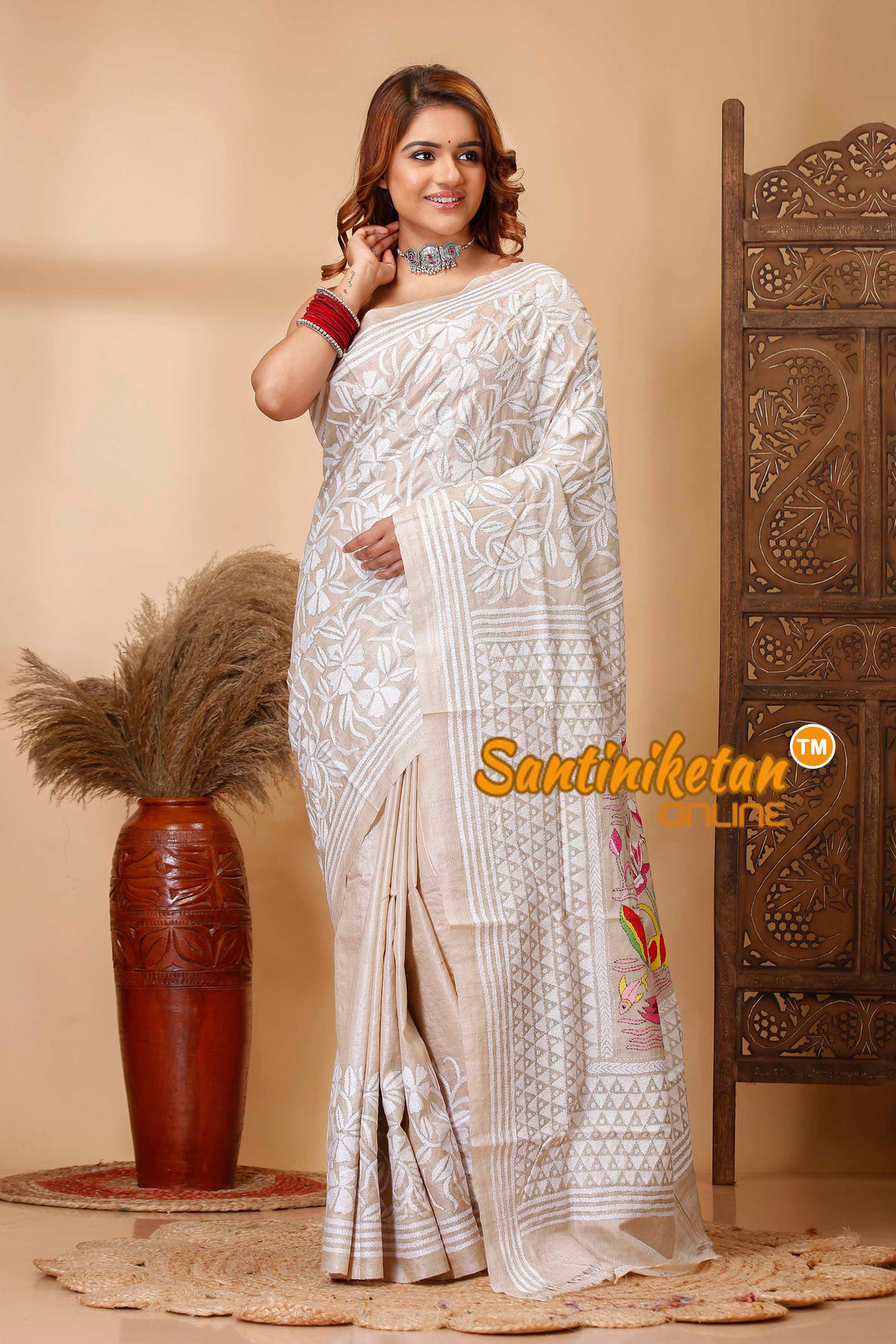 Pure Gachi Tussar Silk Kantha Stitch Saree SN202521265