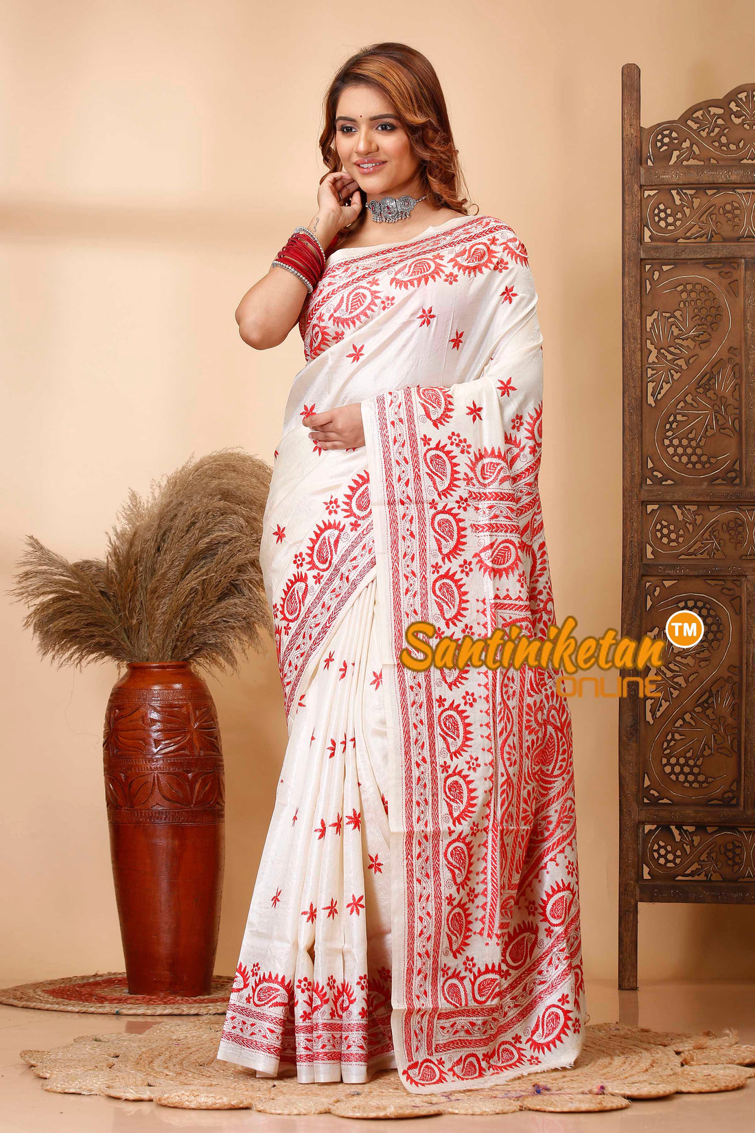 Pure Tussar Silk Kantha Stitch Saree SN202521308