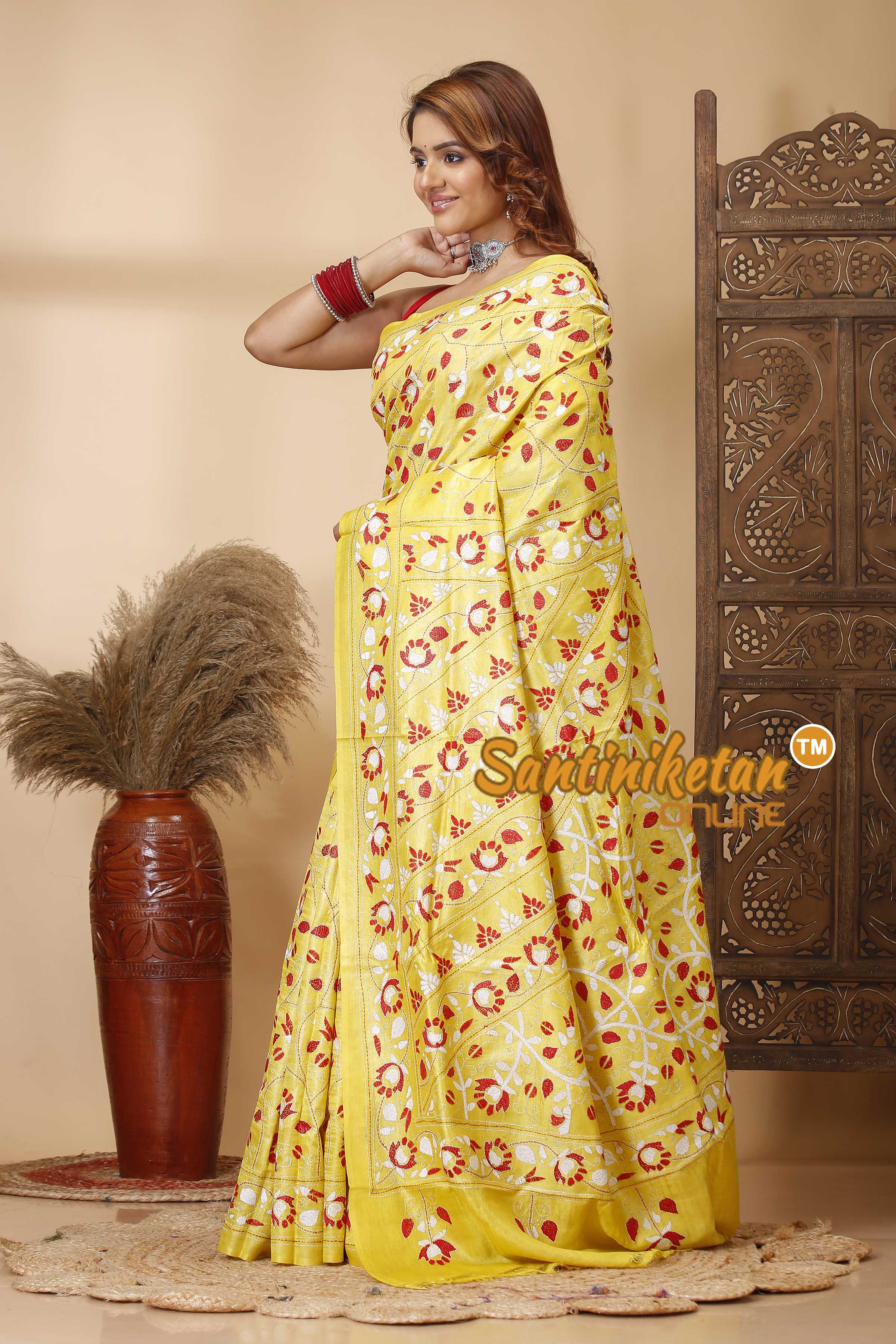 Pure Dye Tussar Silk Kantha Stitch Saree SN202521326