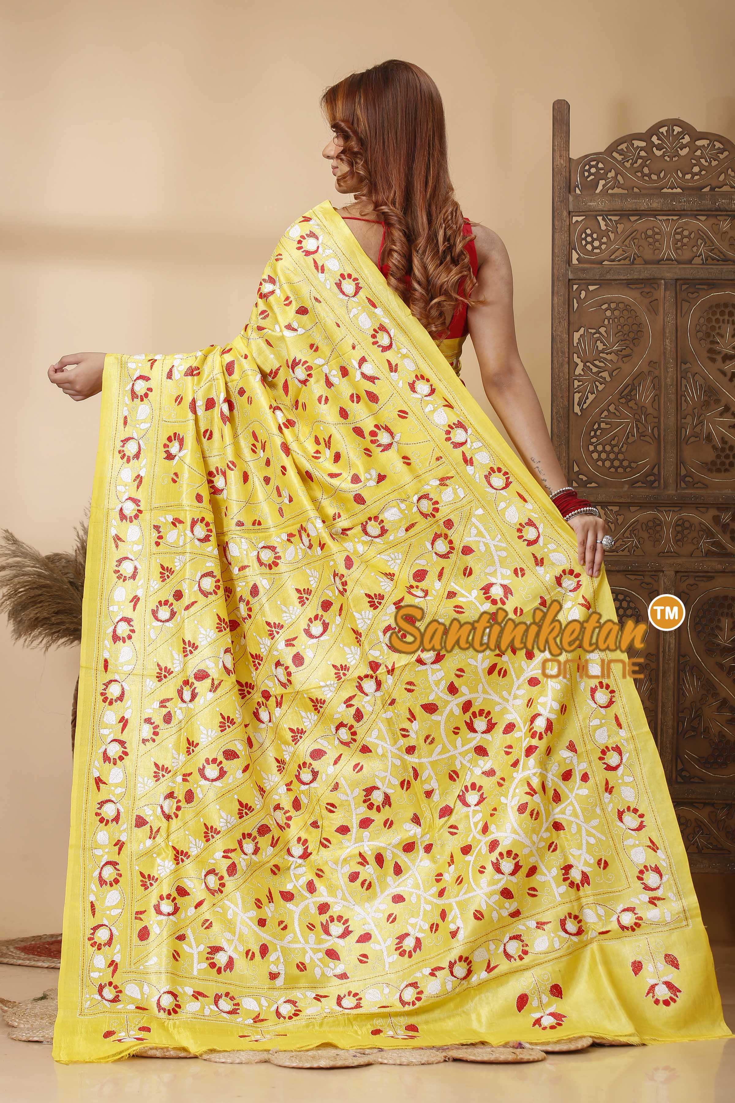 Pure Dye Tussar Silk Kantha Stitch Saree SN202521326