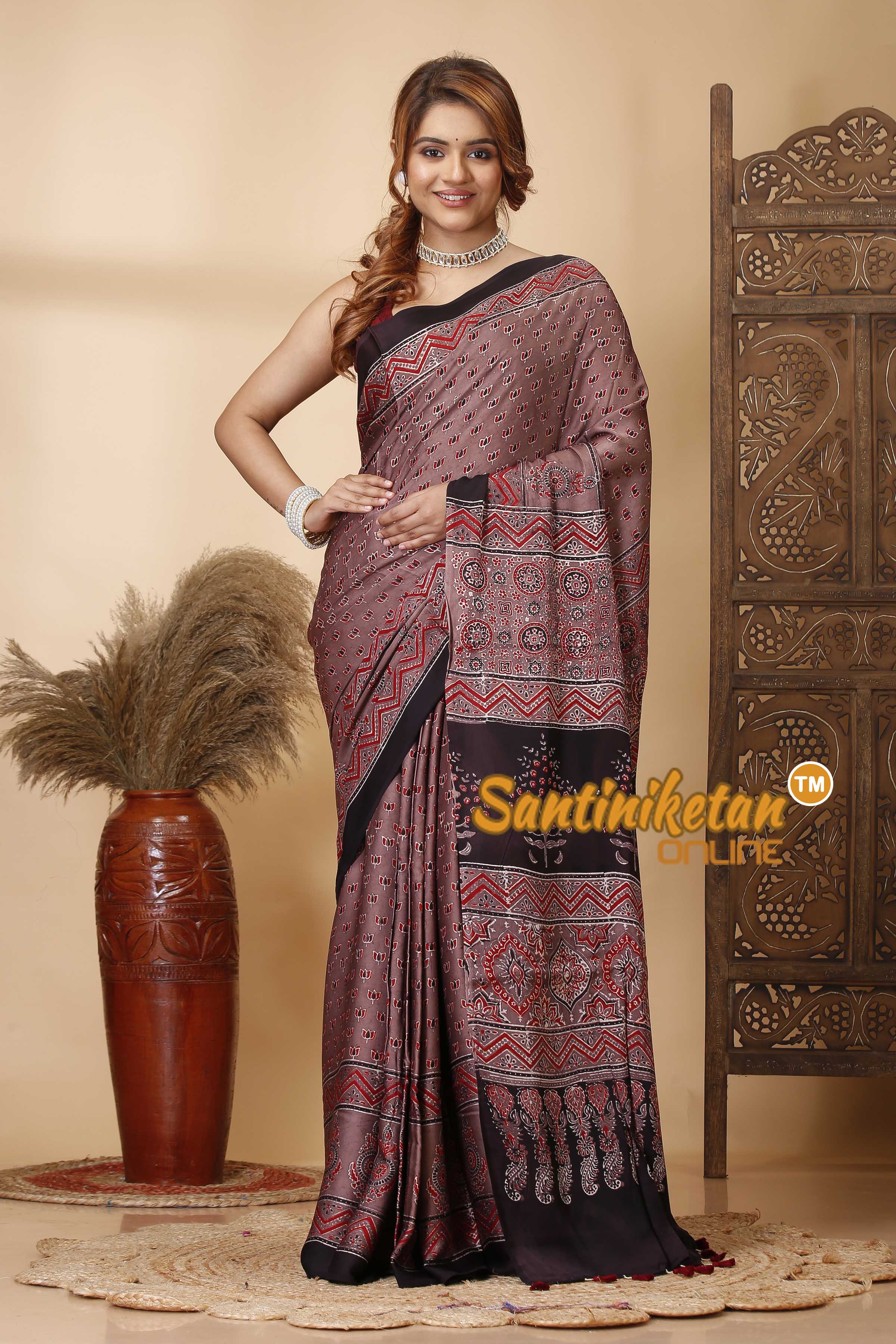 Ajrakh Hand Block On Modal Silk SN202521435