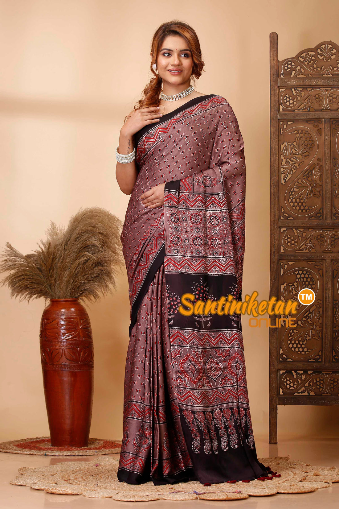 Ajrakh Hand Block On Modal Silk SN202521435