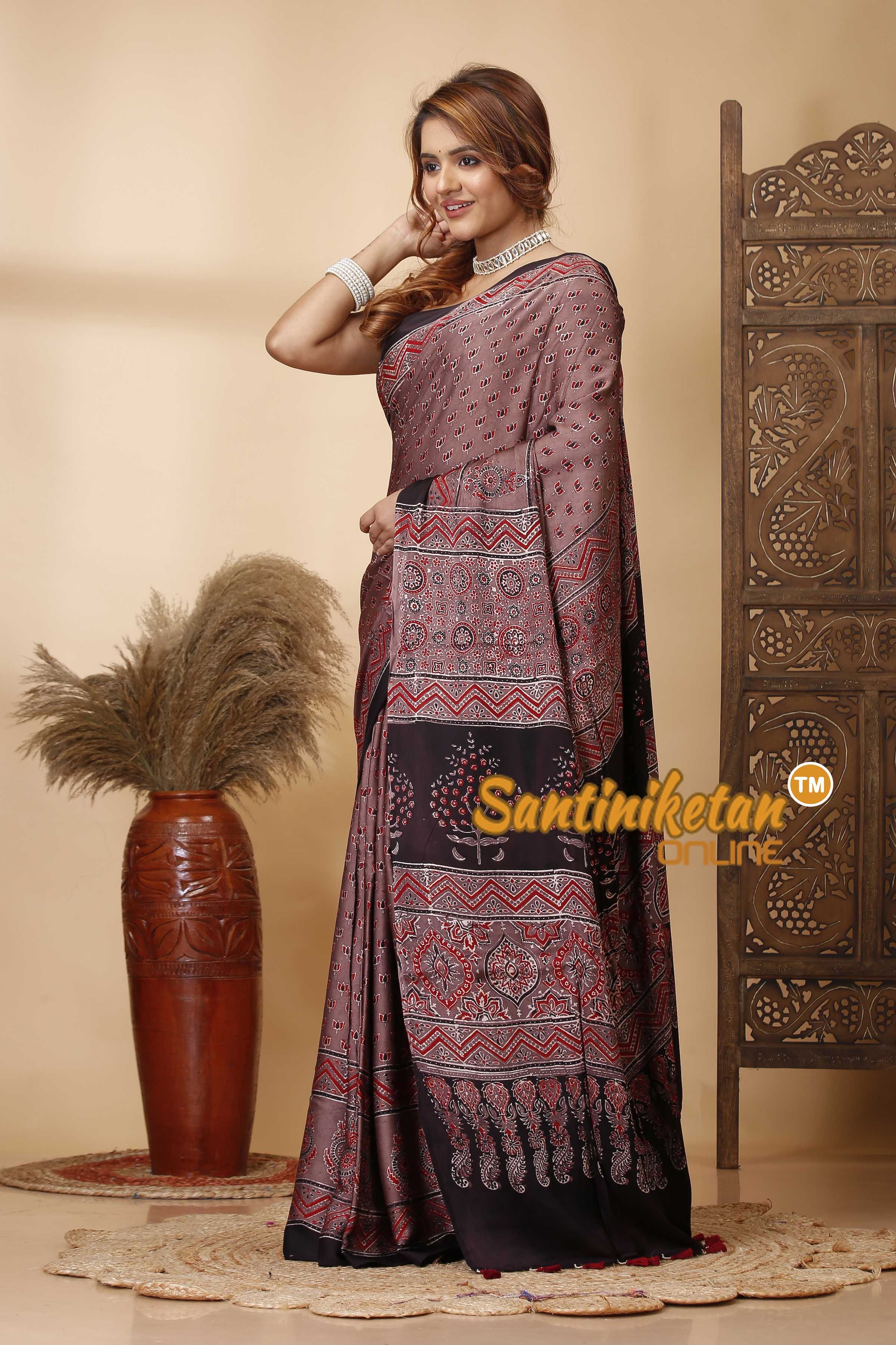Ajrakh Hand Block On Modal Silk SN202521435