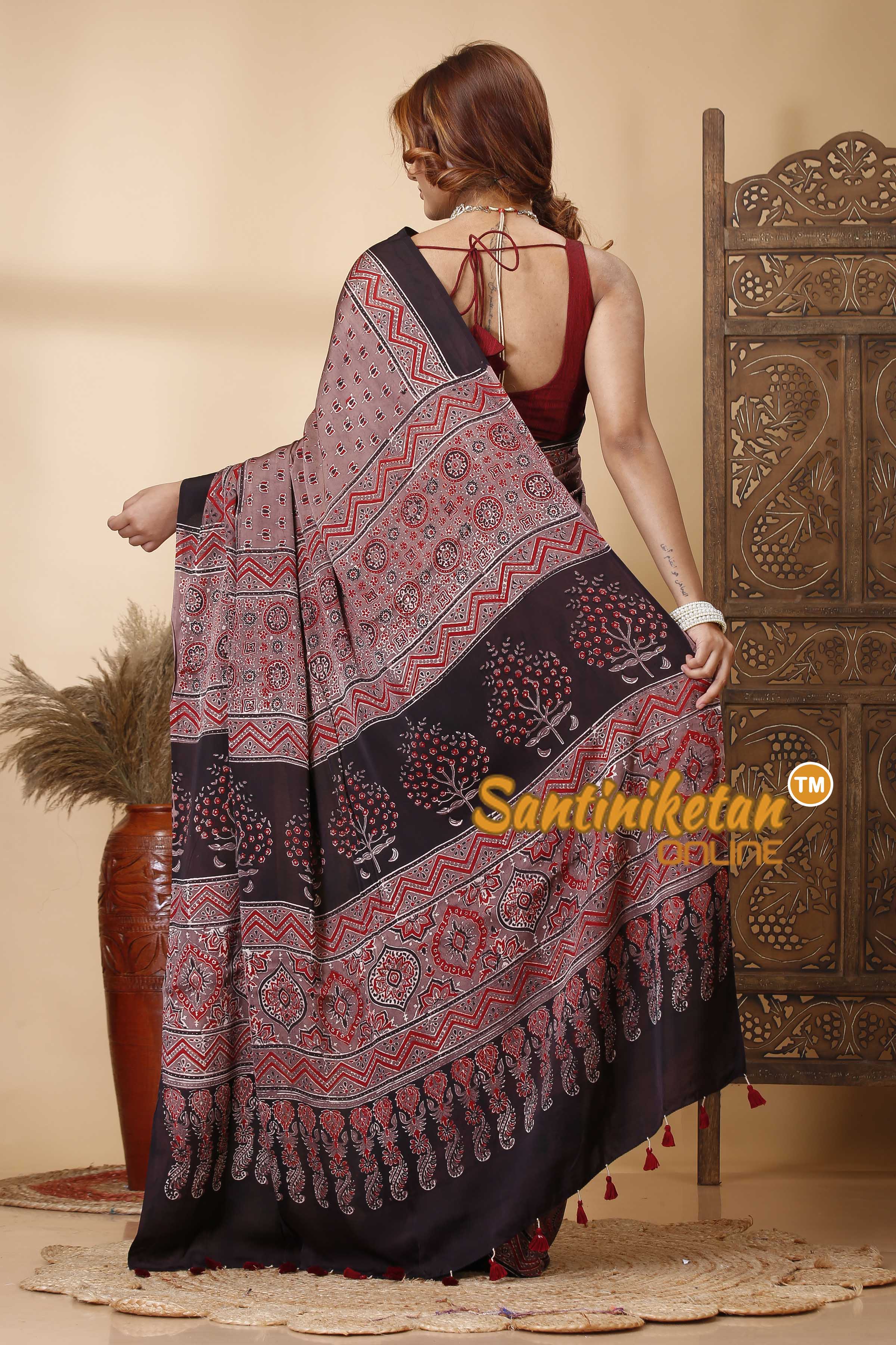 Ajrakh Hand Block On Modal Silk SN202521435