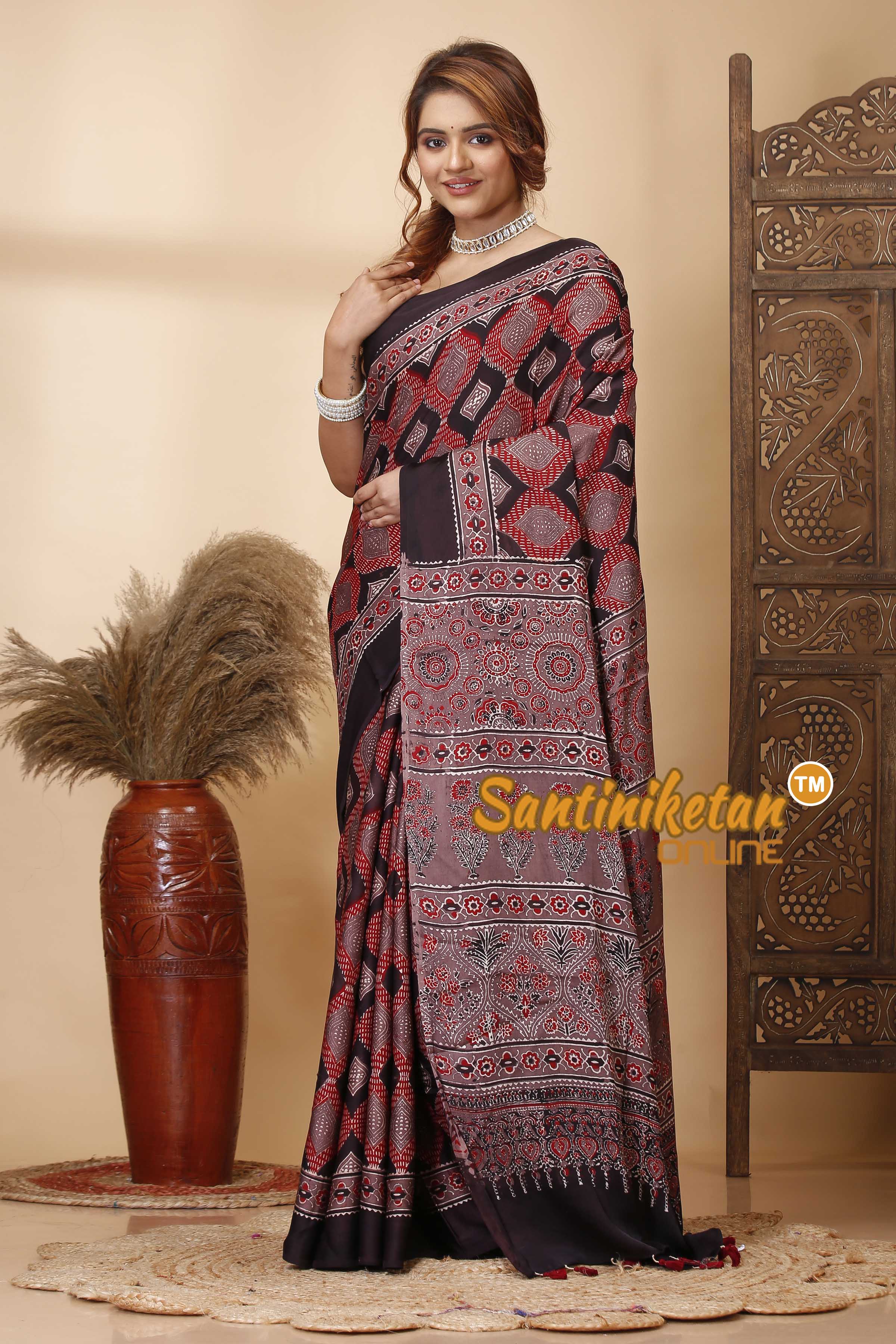 Ajrakh Hand Block On Modal Silk SN202521441