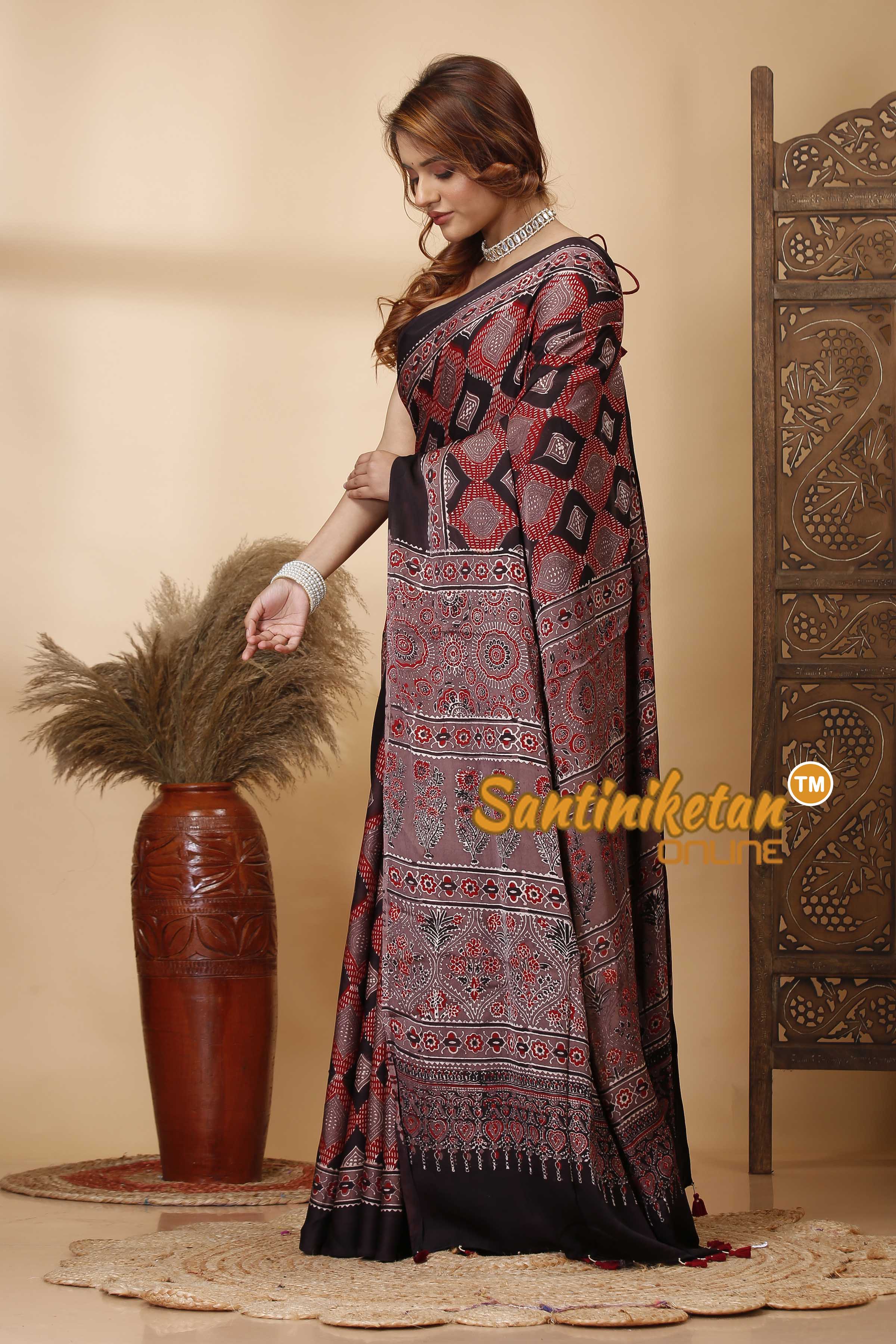 Ajrakh Hand Block On Modal Silk SN202521441