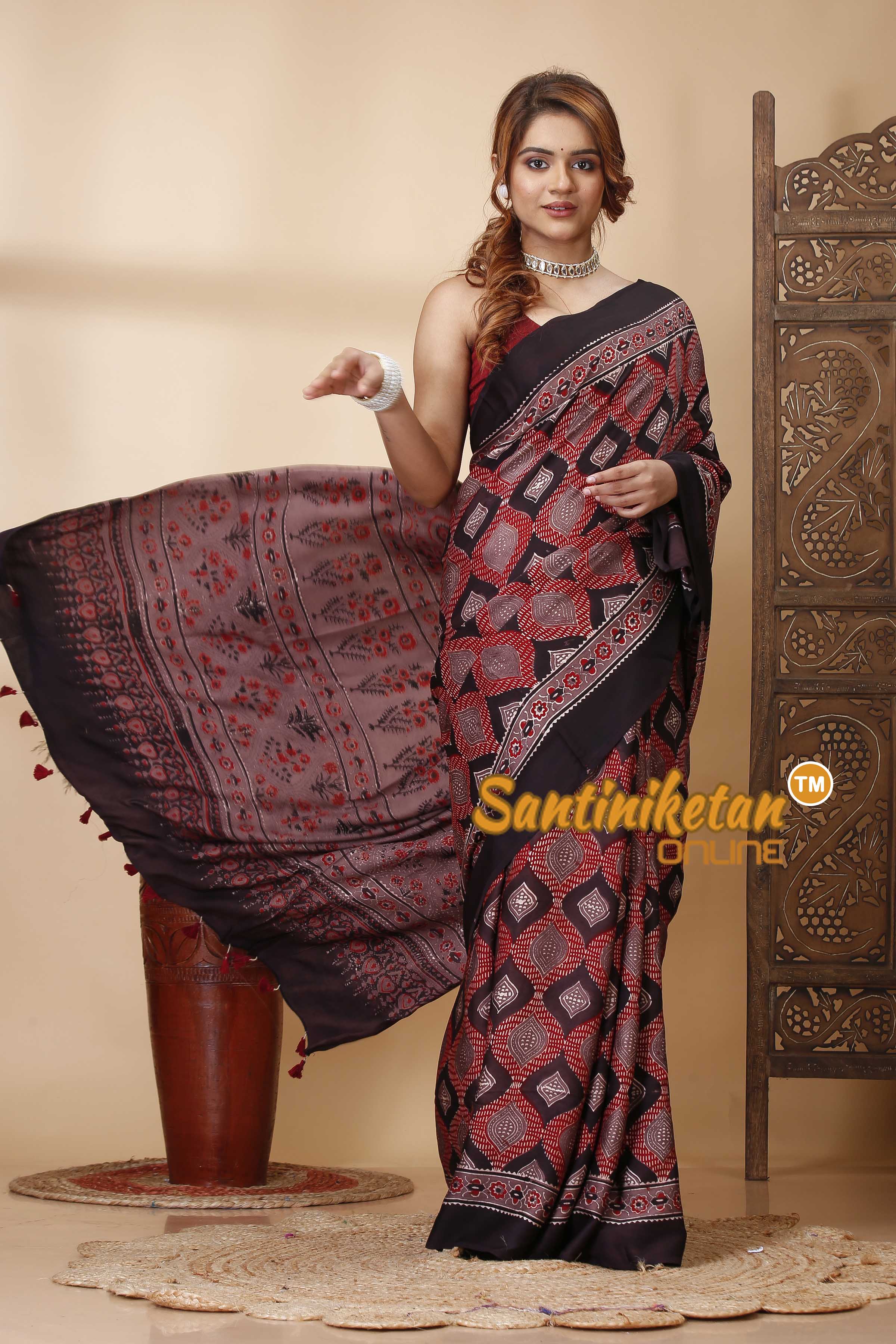 Ajrakh Hand Block On Modal Silk SN202521441