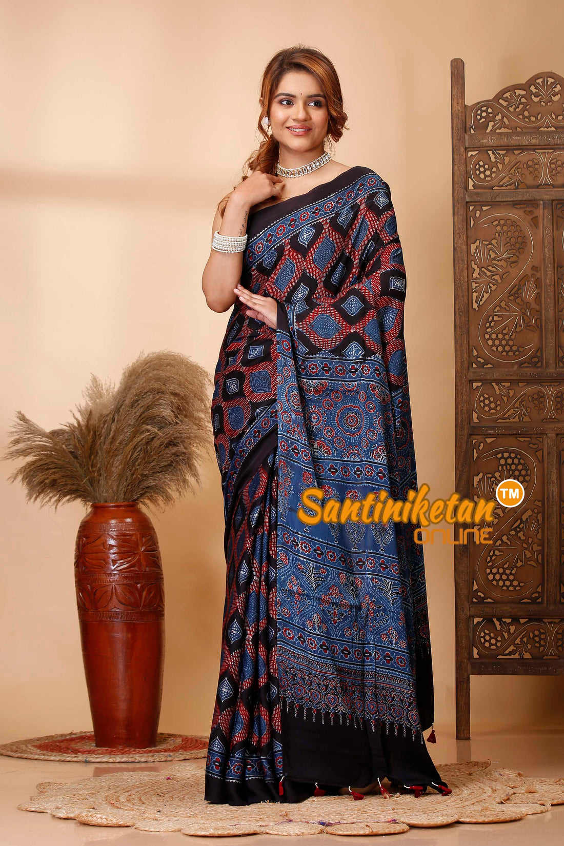 Ajrakh Hand Block On Modal Silk SN202521457