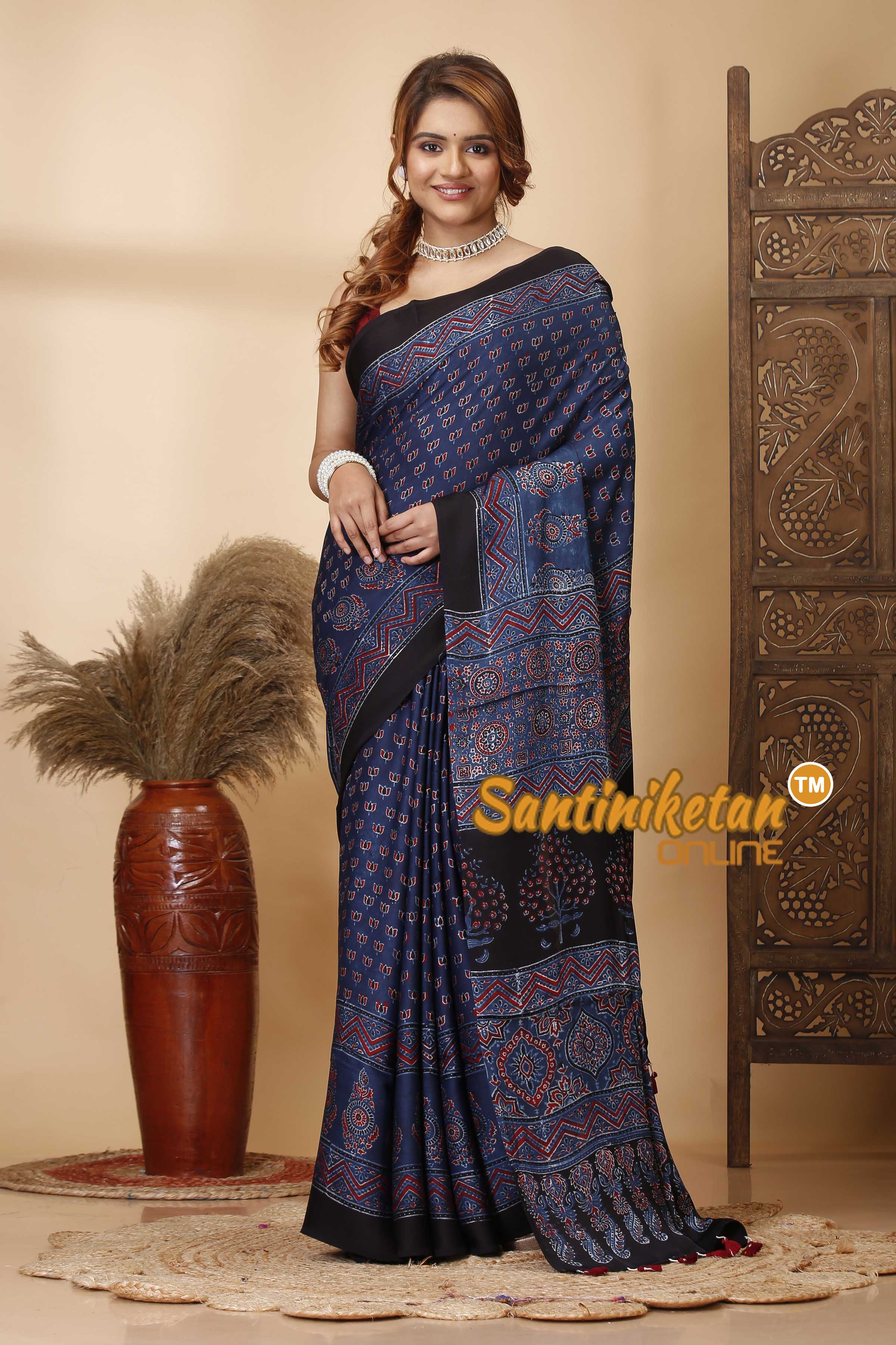 Ajrakh Hand Block On Modal Silk SN202521463