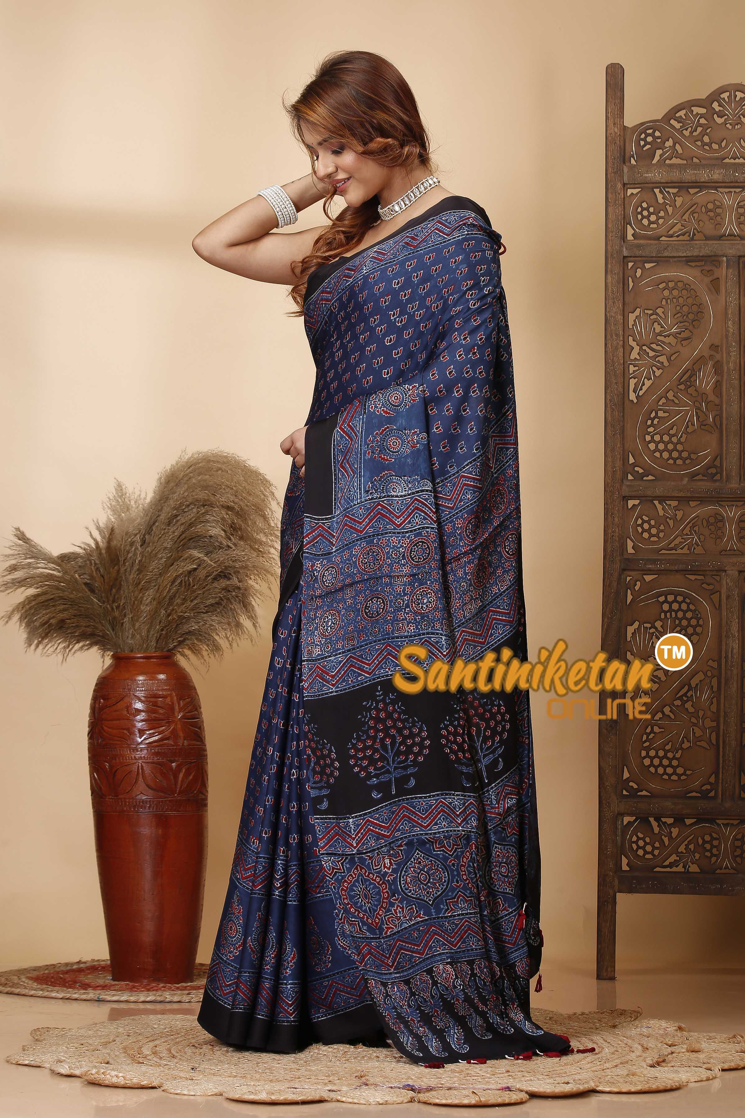 Ajrakh Hand Block On Modal Silk SN202521463